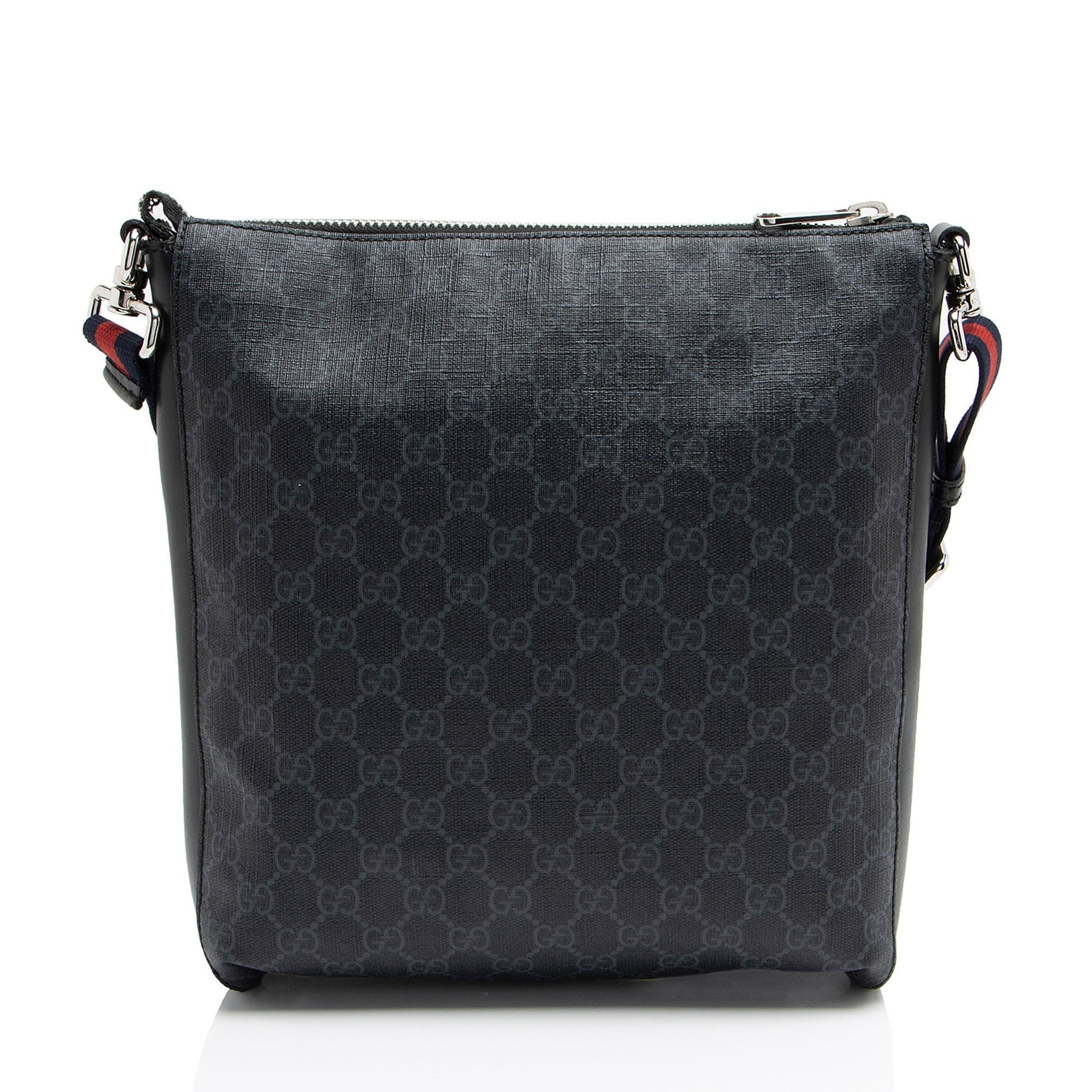 Gucci GG Supreme Messenger Leather Canvas Nylon Black Shoulder Bag Medium Messenger