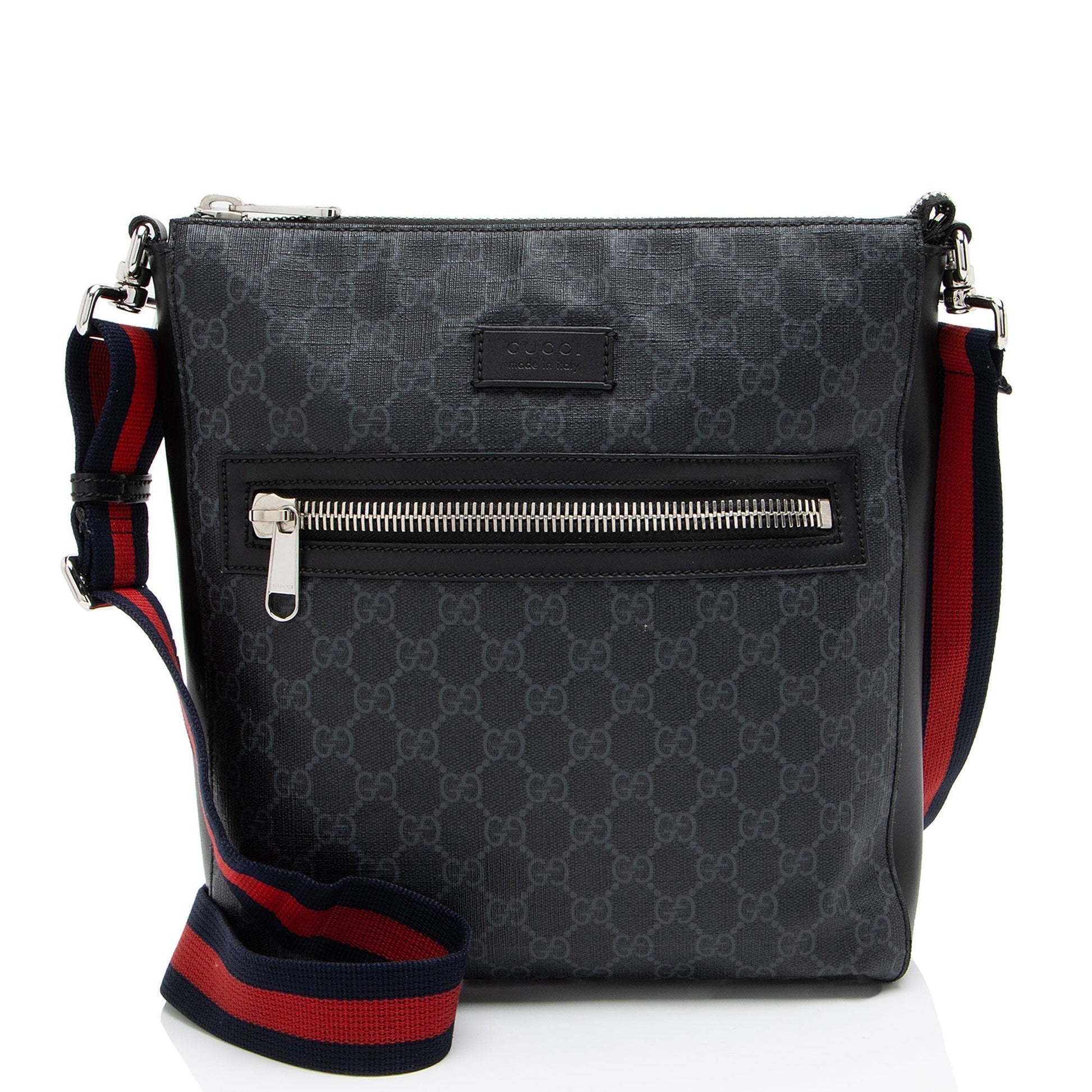 Gucci GG Supreme Messenger Leather Canvas Nylon Black Shoulder Bag Medium Messenger