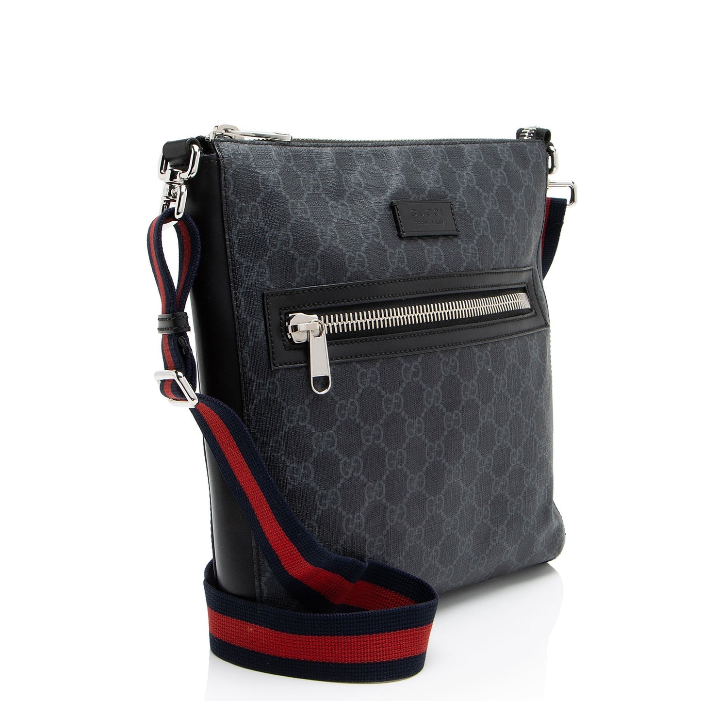 Gucci GG Supreme Messenger Leather Canvas Nylon Black Shoulder Bag Medium Messenger