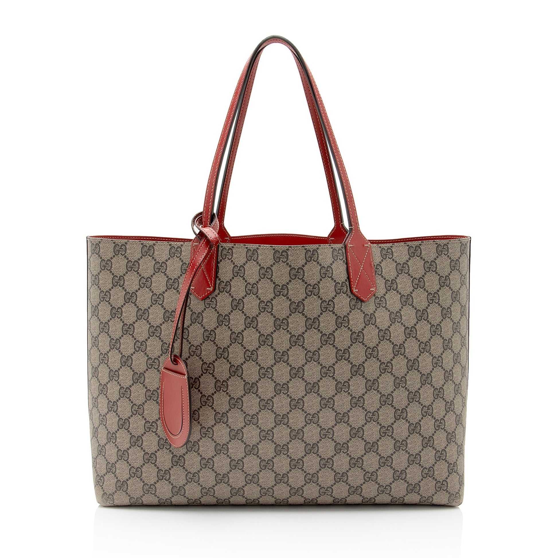 Gucci GG Supreme Reversible SHF-VpKL0G Leather Canvas Beige Red Tote Bag