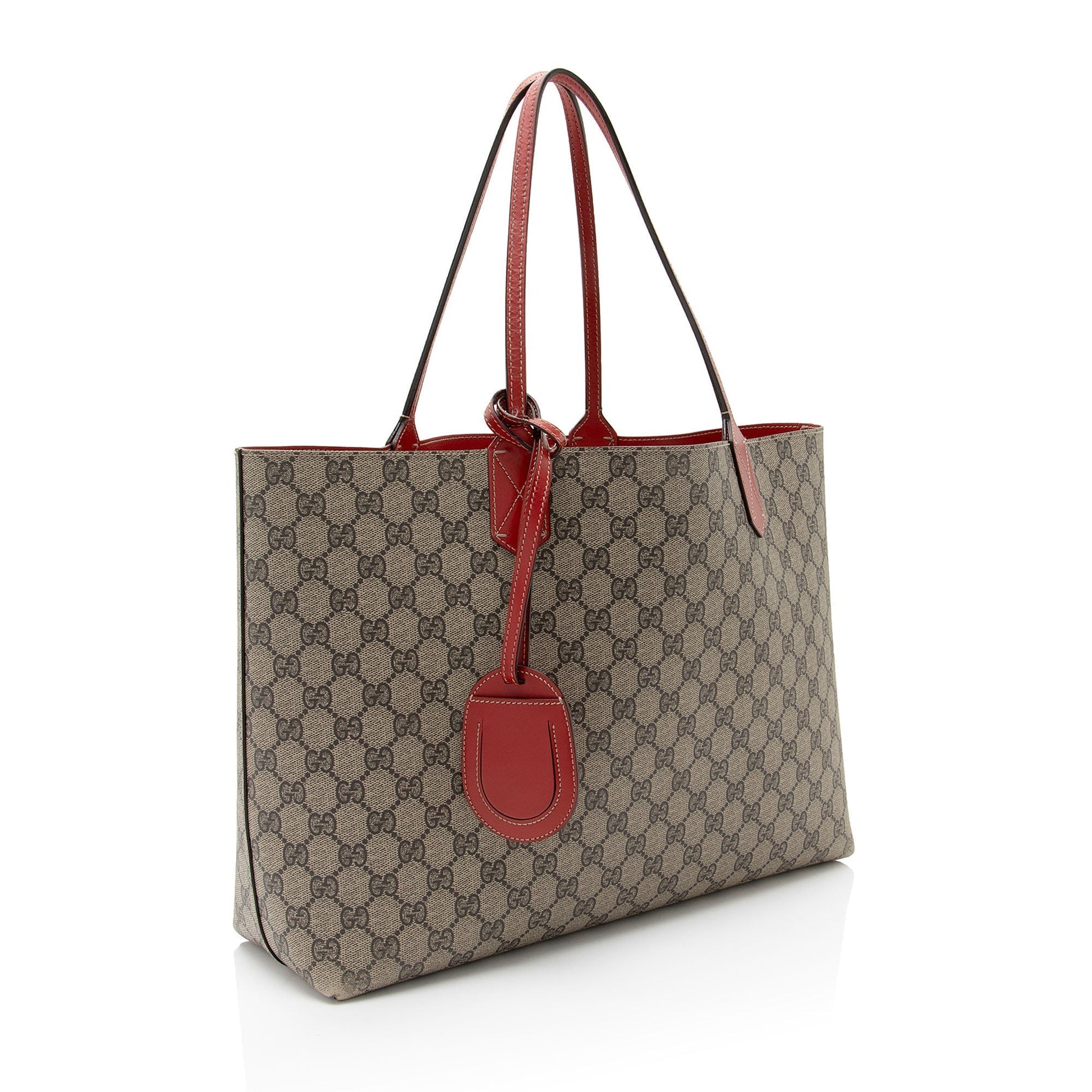 Gucci GG Supreme Reversible SHF-VpKL0G Leather Canvas Beige Red Tote Bag