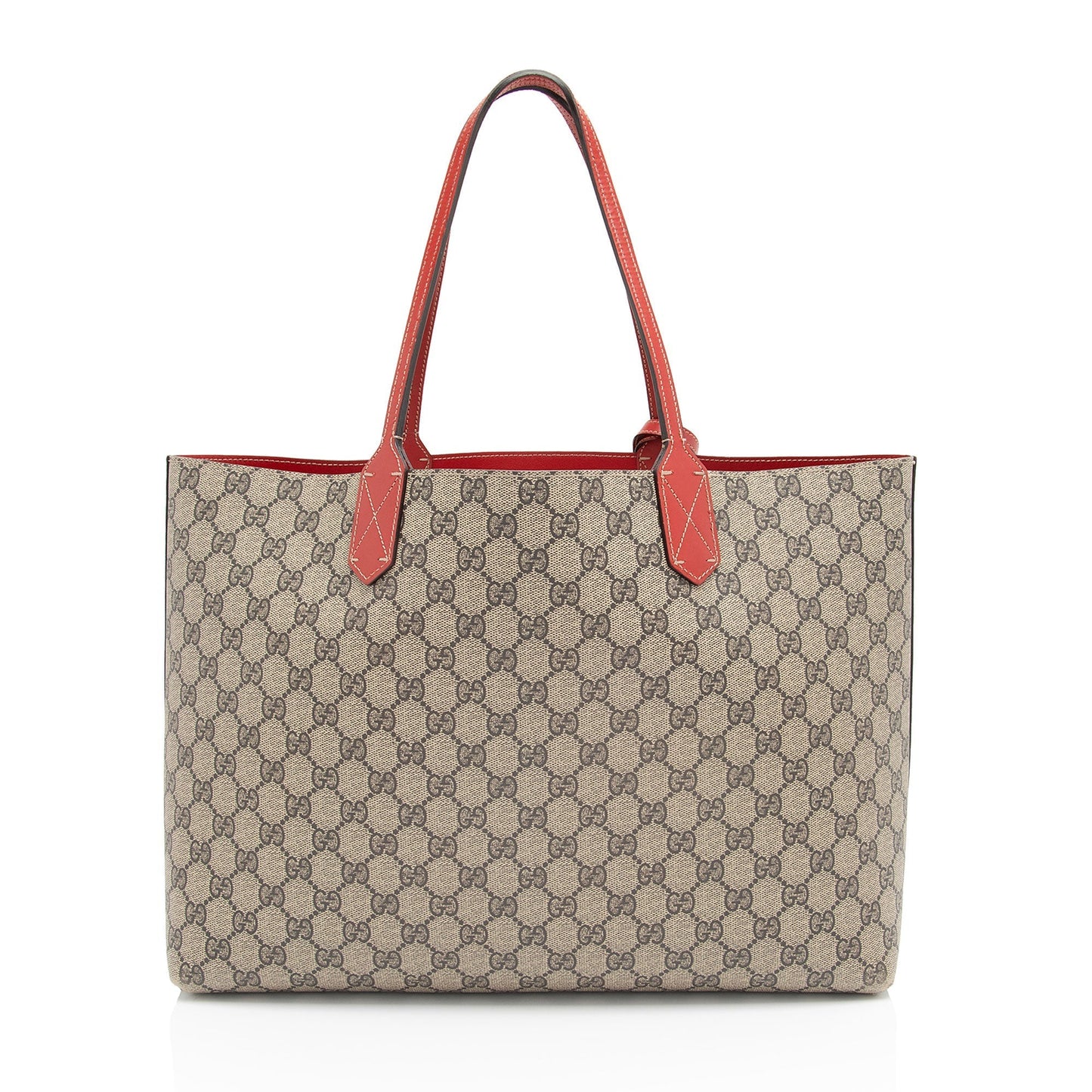 Gucci GG Supreme Reversible SHF-xrAUTl Leather Canvas Beige Red Tote Bag