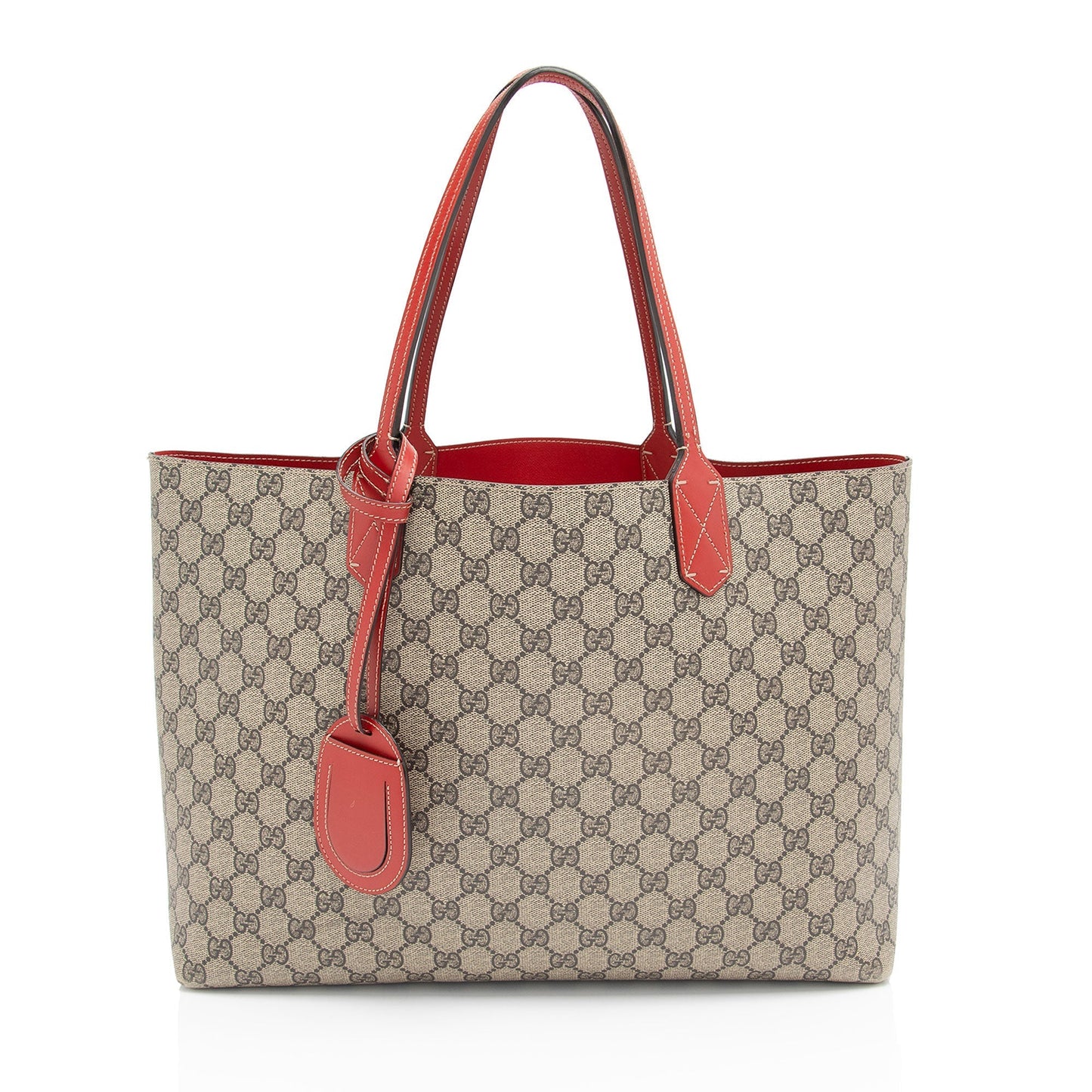 Gucci GG Supreme Reversible SHF-xrAUTl Leather Canvas Beige Red Tote Bag