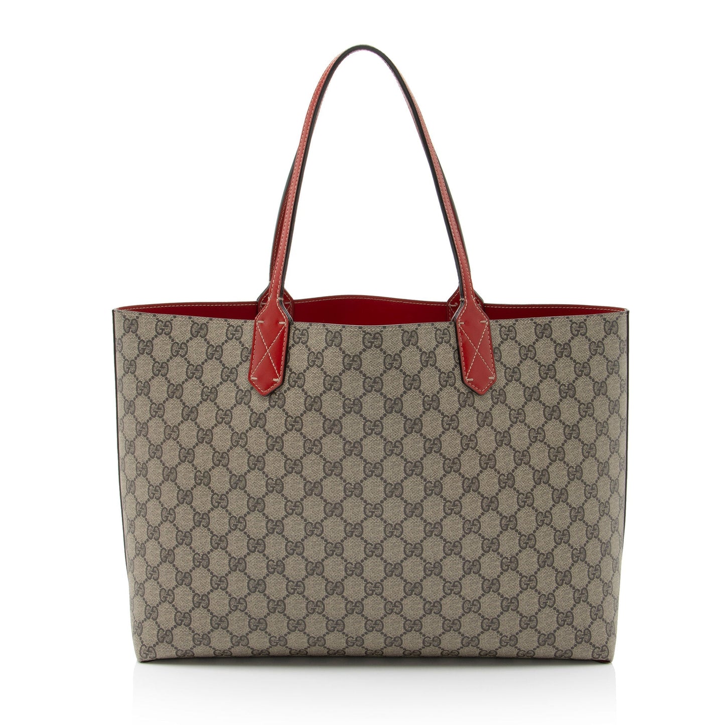Gucci GG Supreme Reversible Leather Canvas Brown Red Tote Bag