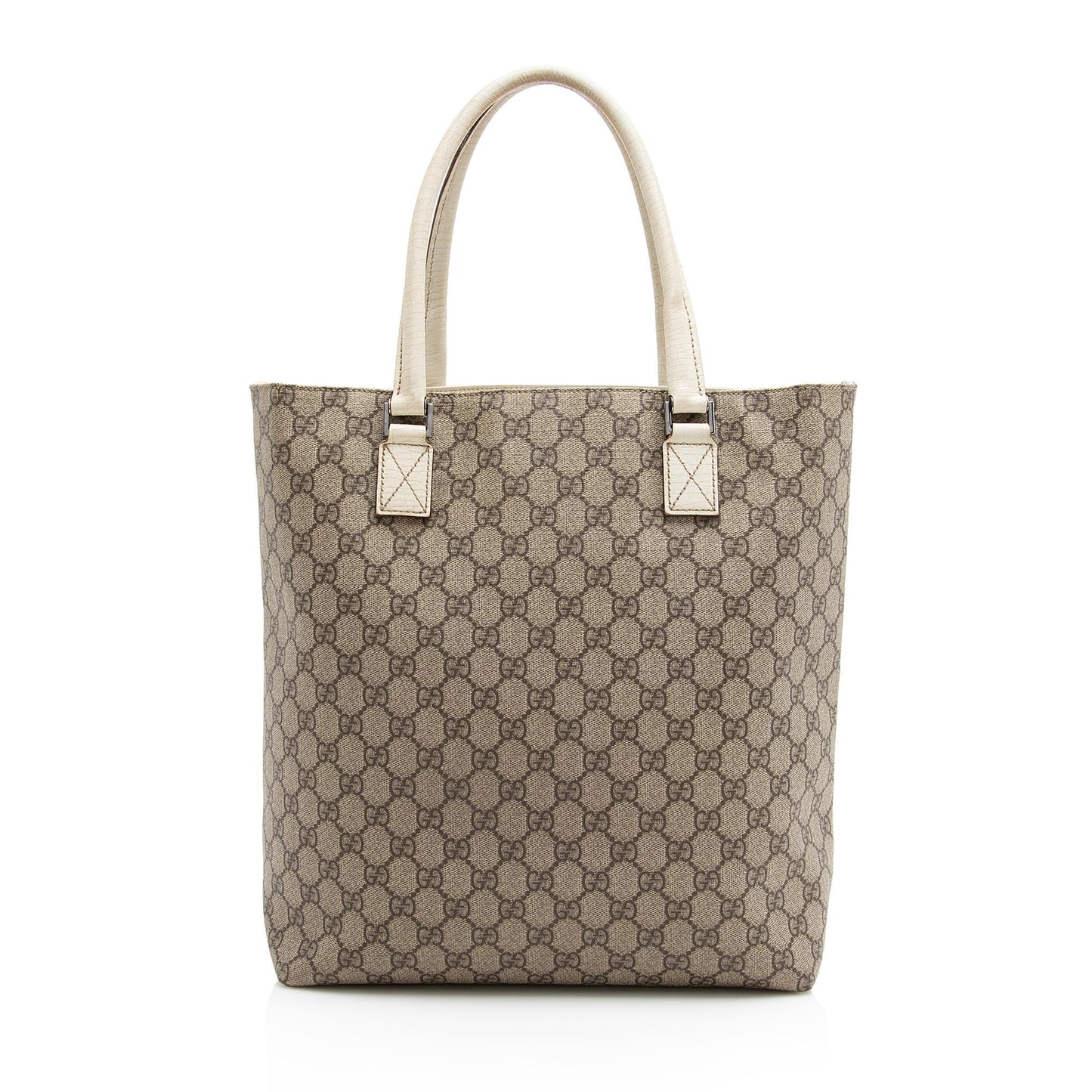 Gucci GG Supreme Shopping SHF Leather Canvas White Beige Tote Bag