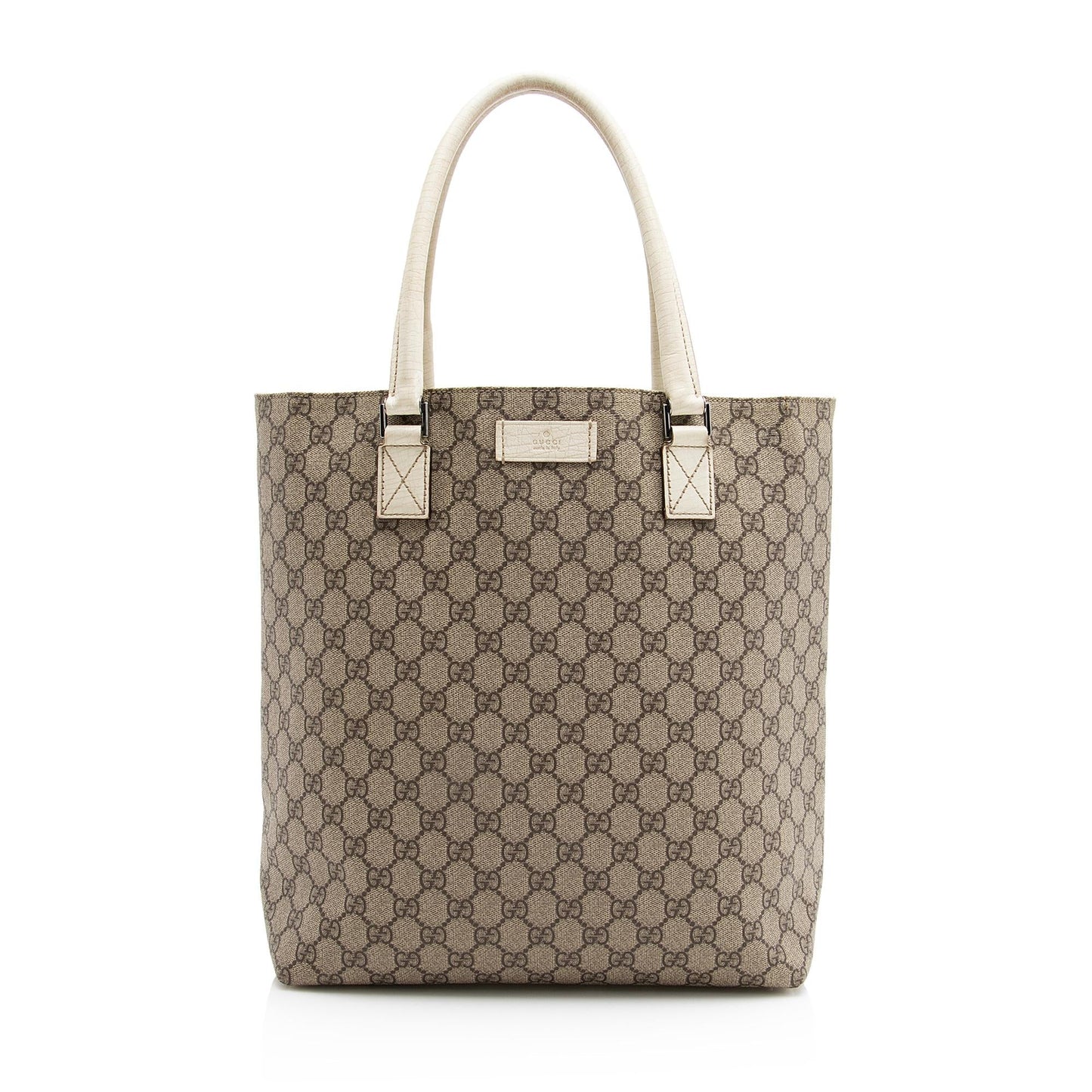 Gucci GG Supreme Shopping SHF Leather Canvas White Beige Tote Bag