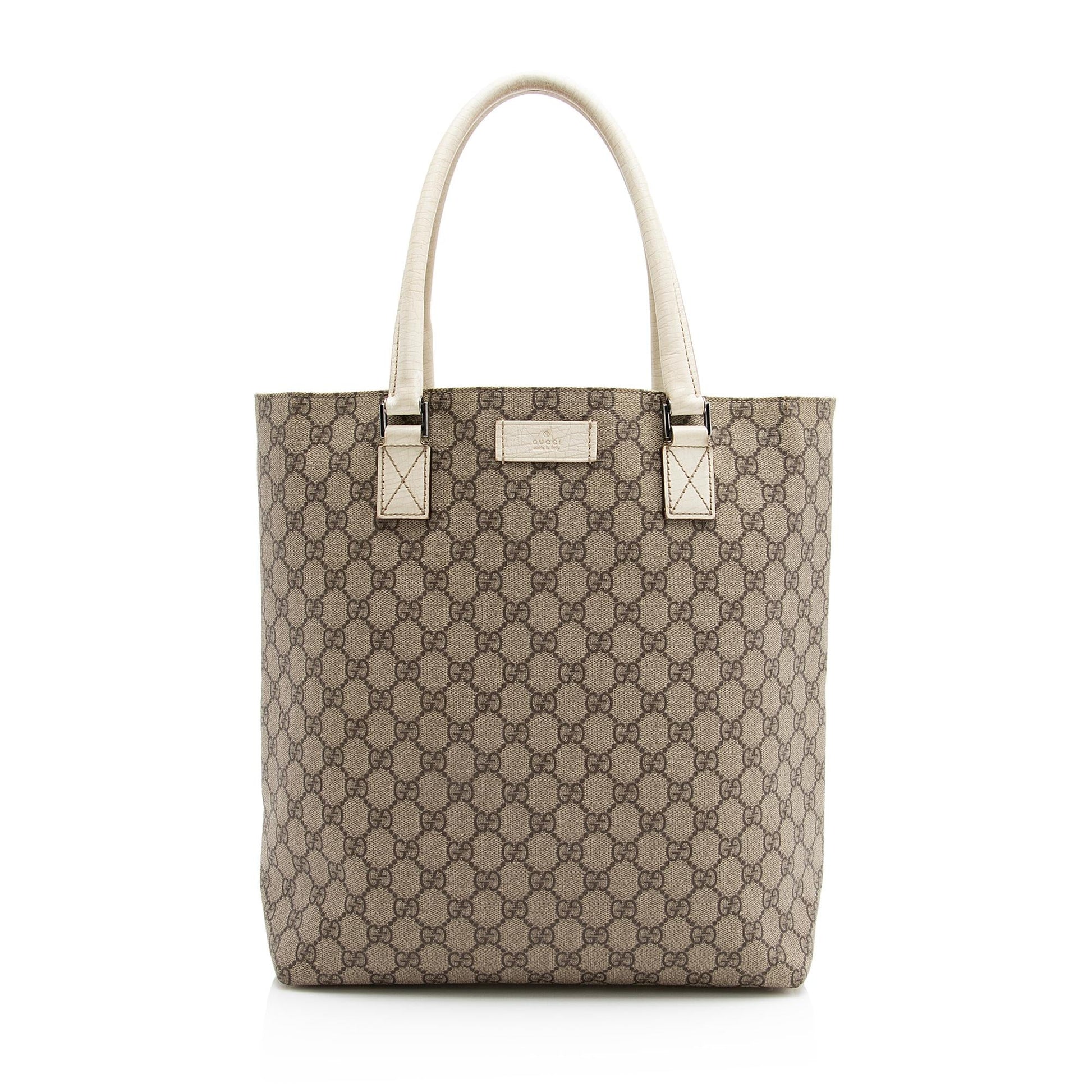 Gucci GG Supreme Shopping SHF Leather Canvas White Beige Tote Bag