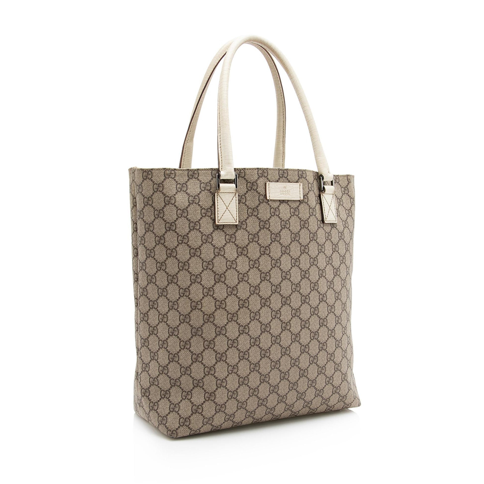 Gucci GG Supreme Shopping SHF Leather Canvas White Beige Tote Bag