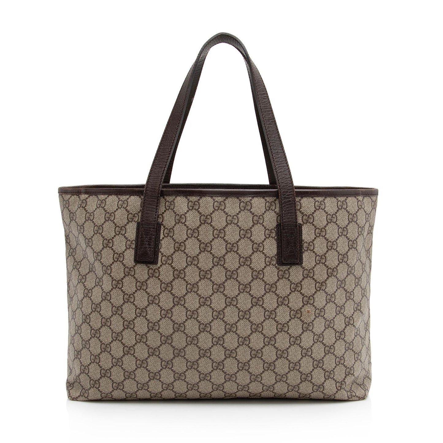 Gucci GG Supreme Zip Shopping SHF Leather Canvas Brown Beige Tote Bag