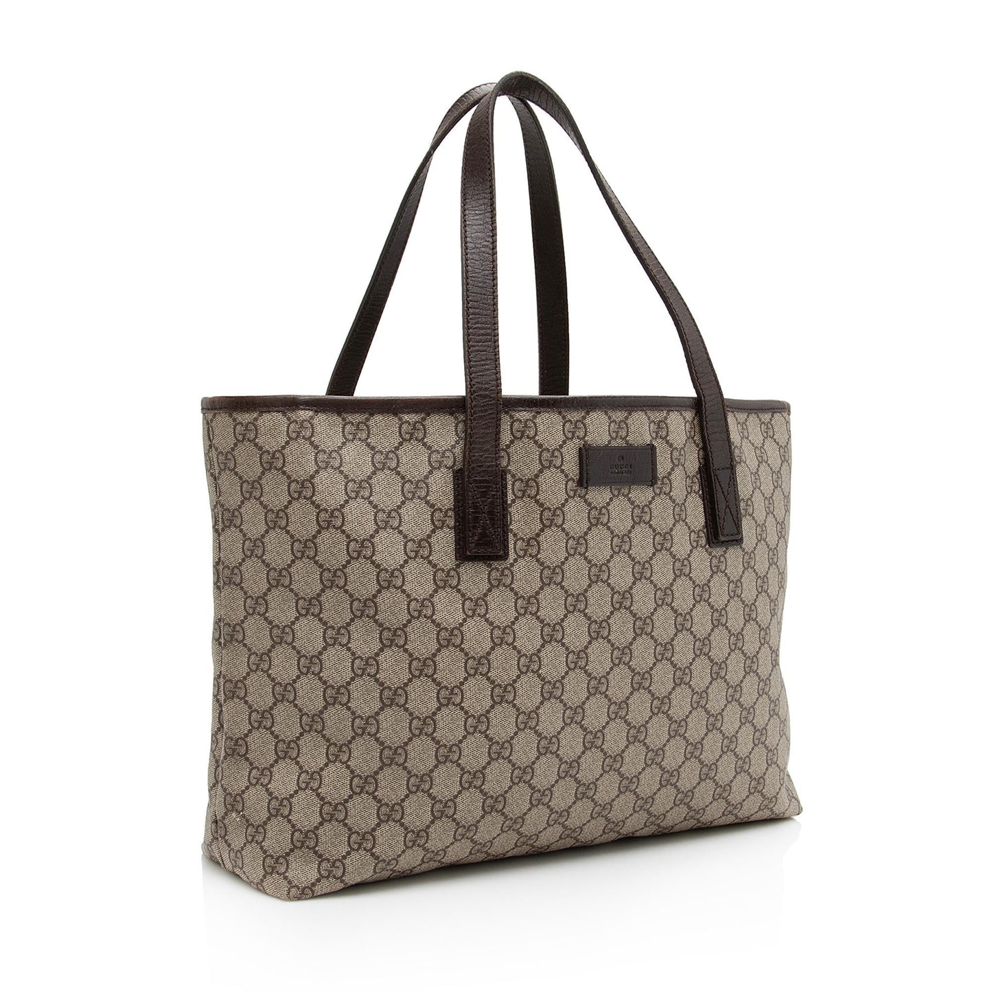 Gucci GG Supreme Zip Shopping SHF Leather Canvas Brown Beige Tote Bag