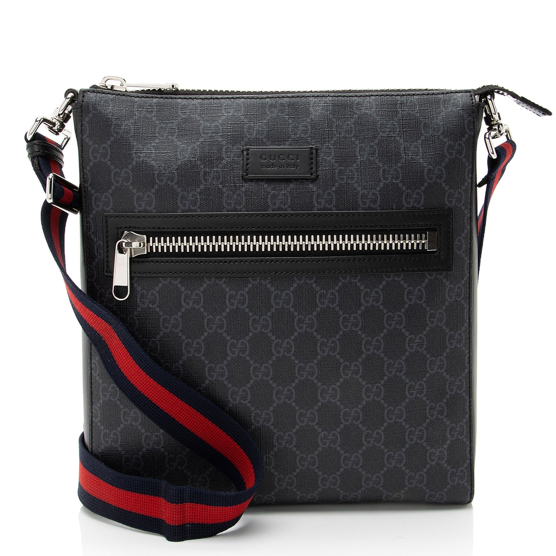 Gucci GG Supreme Messenger Leather Canvas Nylon Black Shoulder Bag