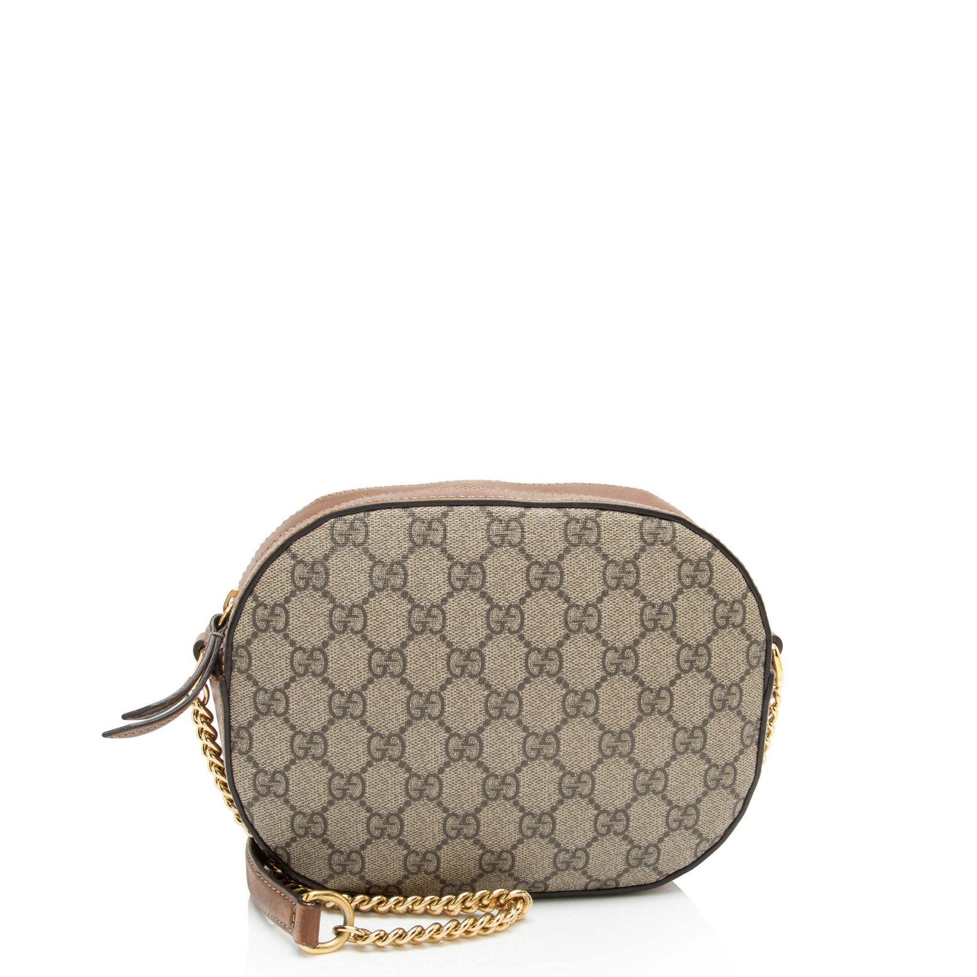 Gucci GG Supreme Chain SHF-9vmlmQ Leather Canvas Brown Beige Crossbody Bag