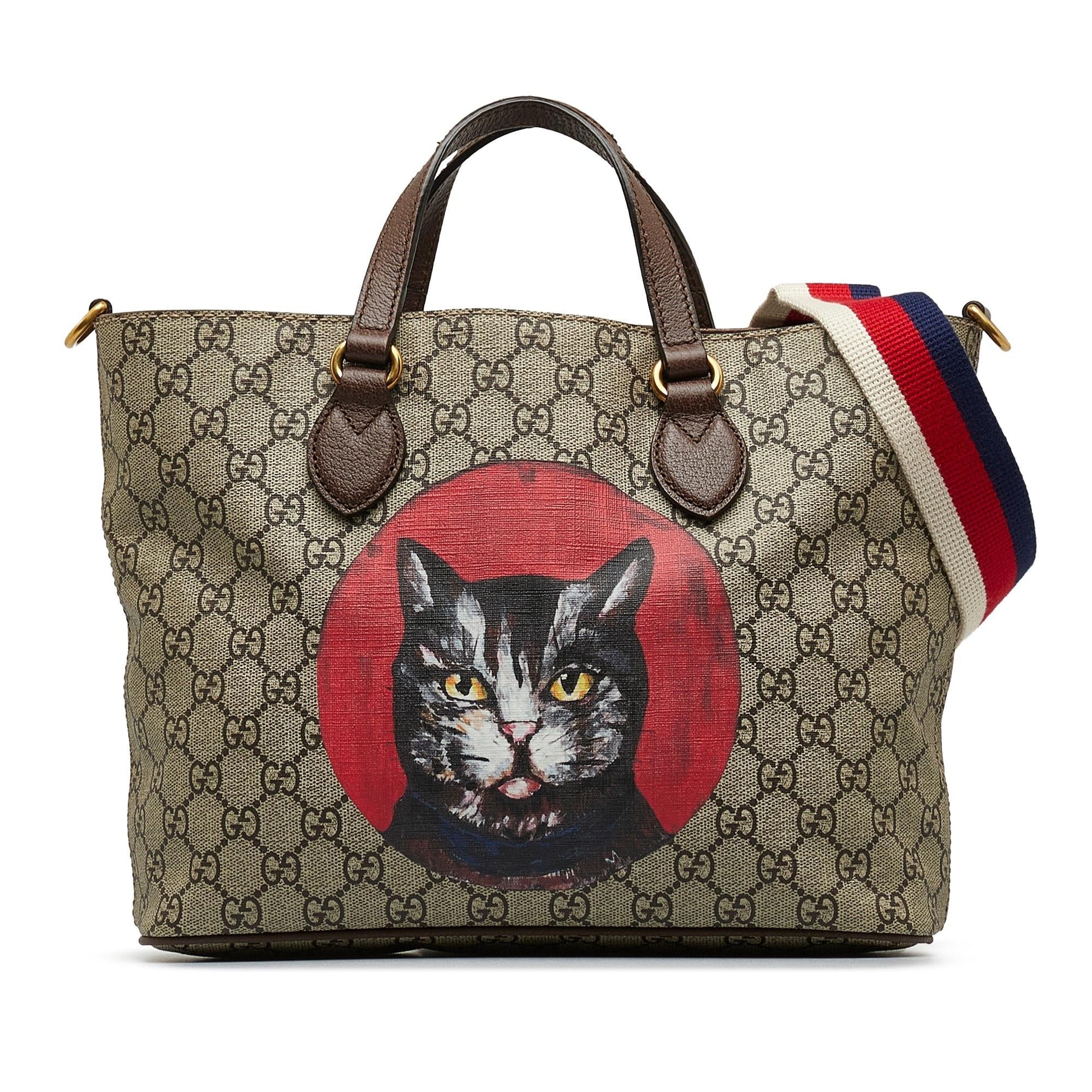 Gucci GG Supreme Mystic Cat SHG-JMBObq Canvas Brown Satchel Bag
