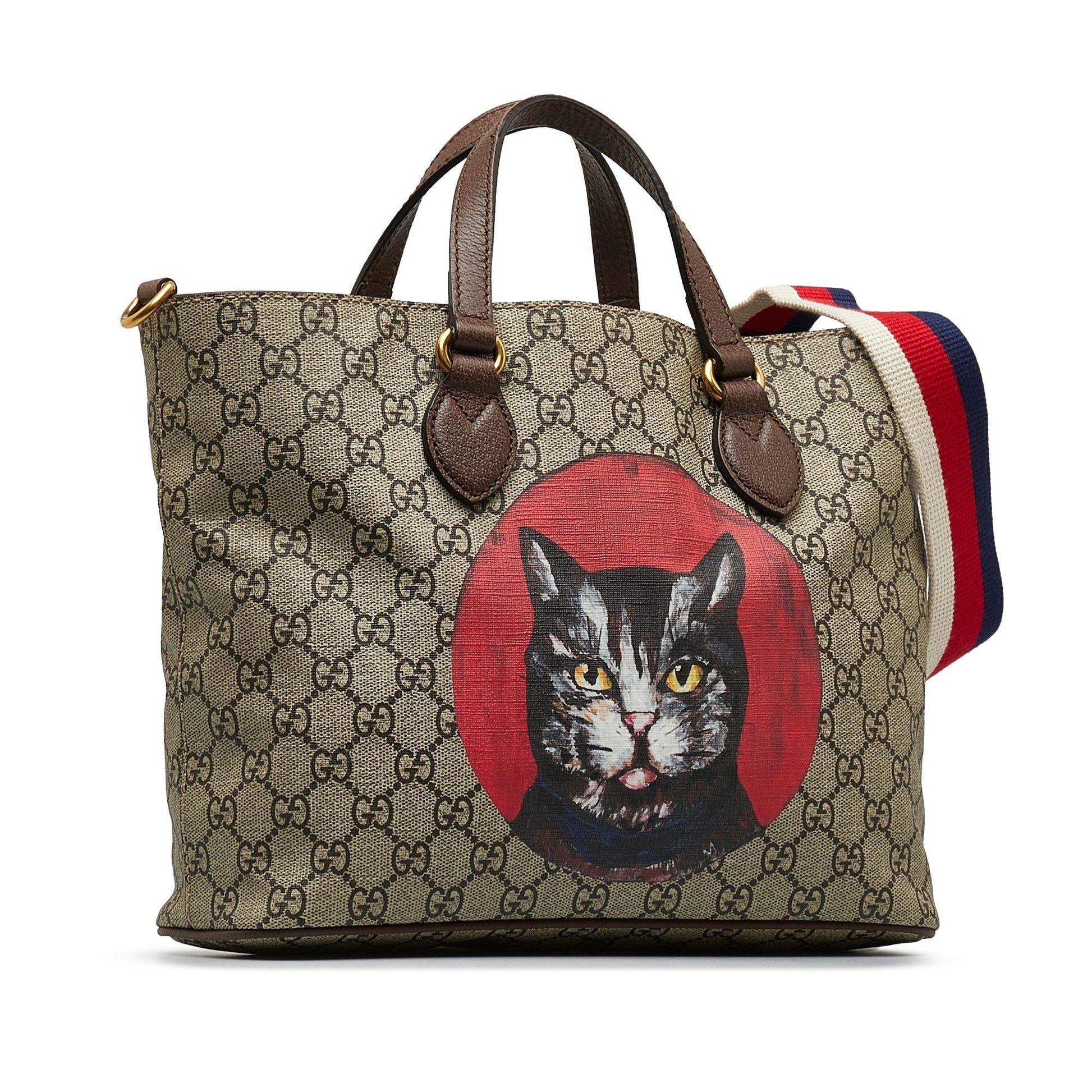 Gucci GG Supreme Mystic Cat SHG-JMBObq Canvas Brown Satchel Bag