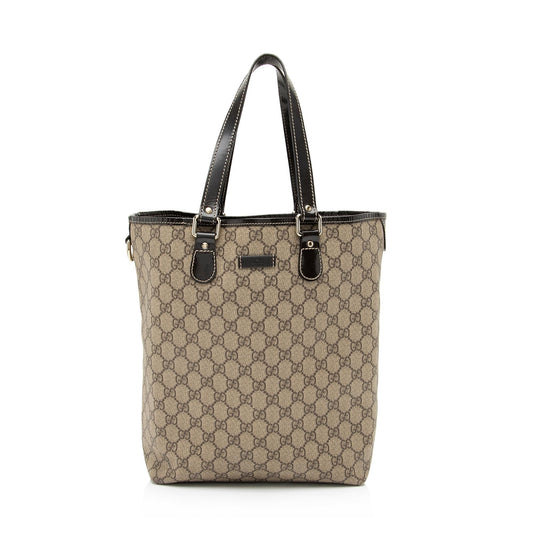 Gucci GG Supreme N S Leather Canvas Patent Brown Tote Bag