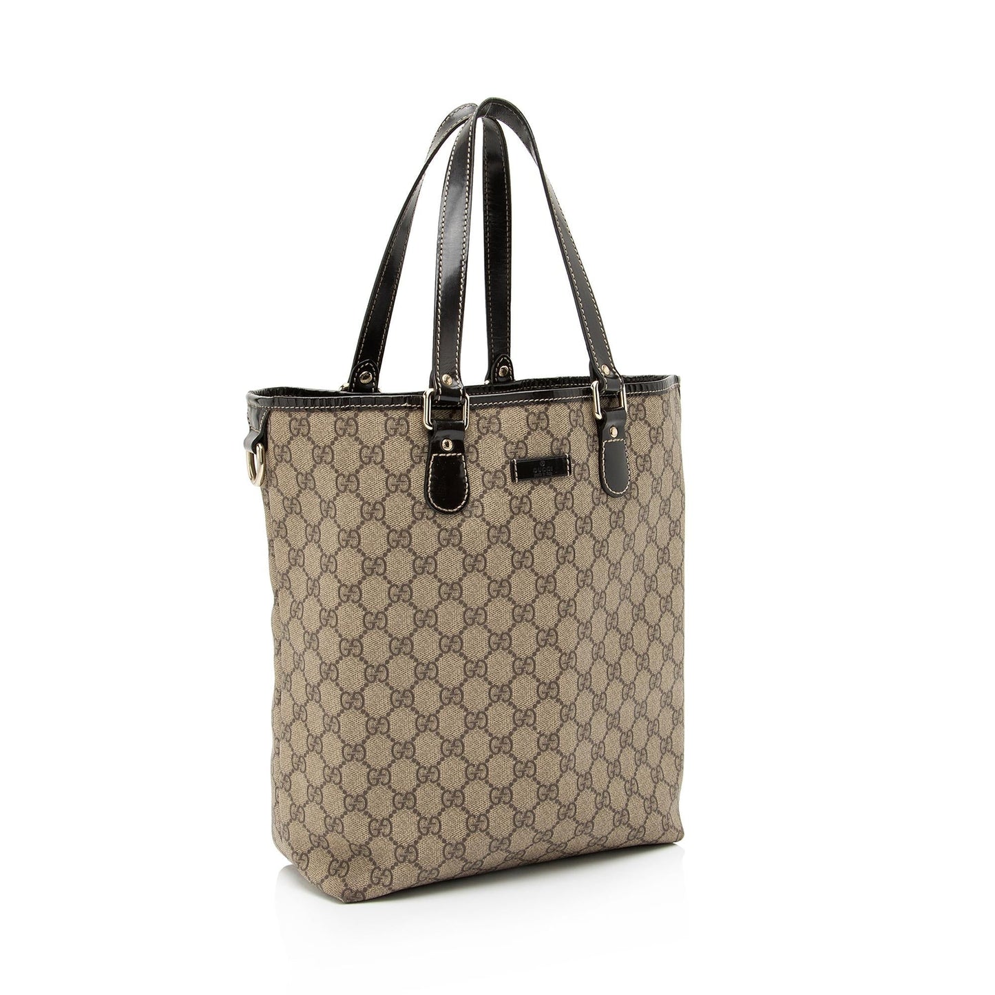 Gucci GG Supreme N S Leather Canvas Patent Brown Tote Bag