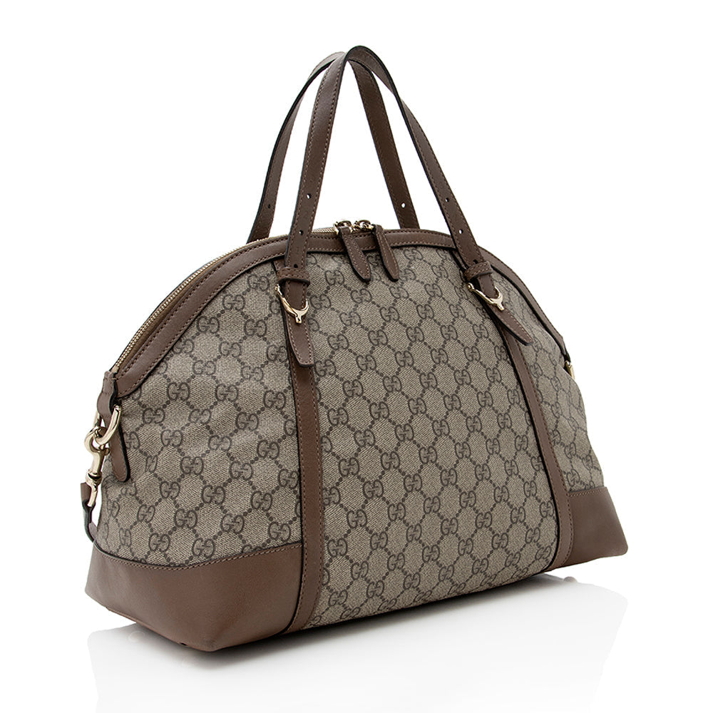 Gucci GG Supreme Nice SHF Leather Canvas Beige Medium Satchel Bag