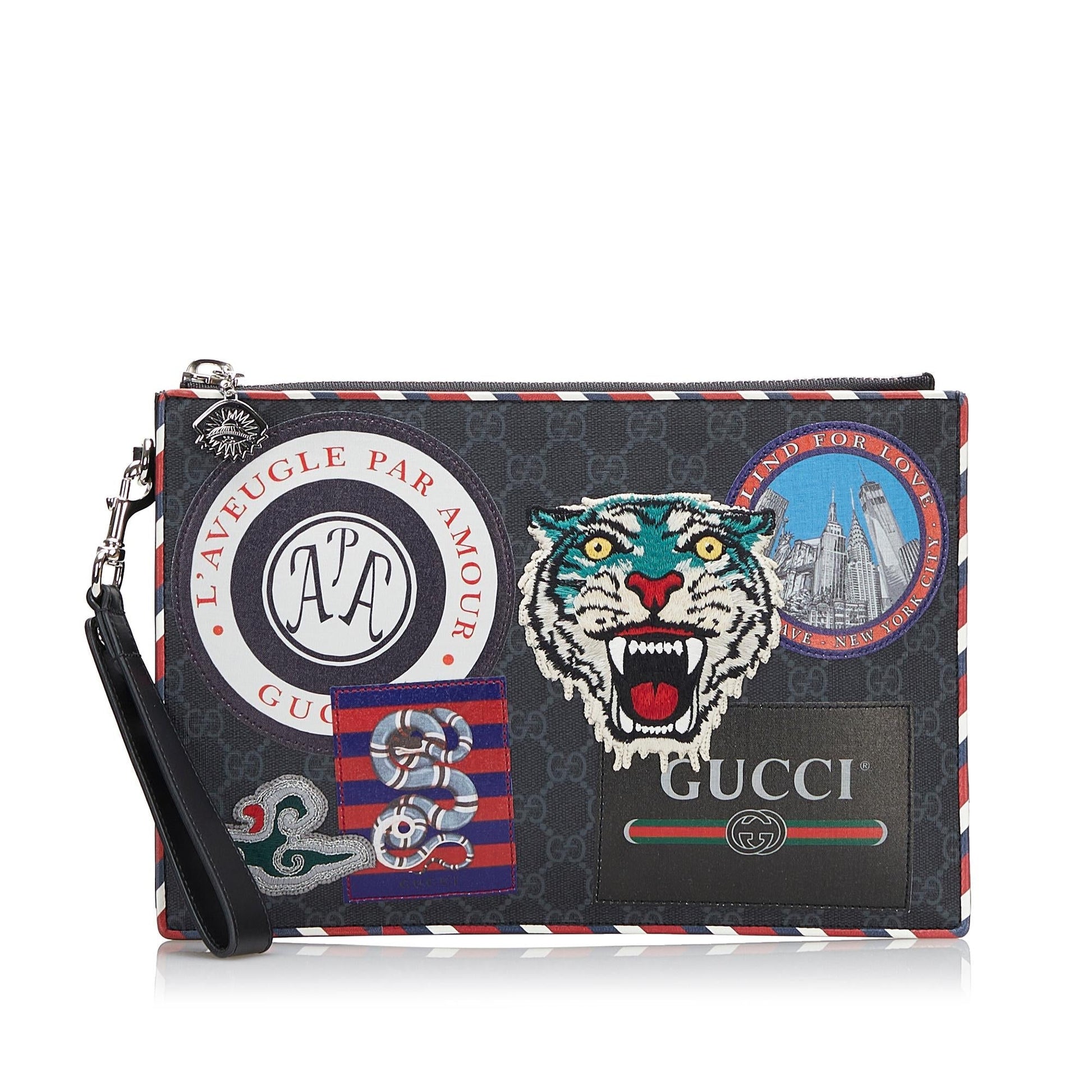 Gucci GG Supreme Night Courrier SHG-tSxlo1 Canvas Black Clutch Bag