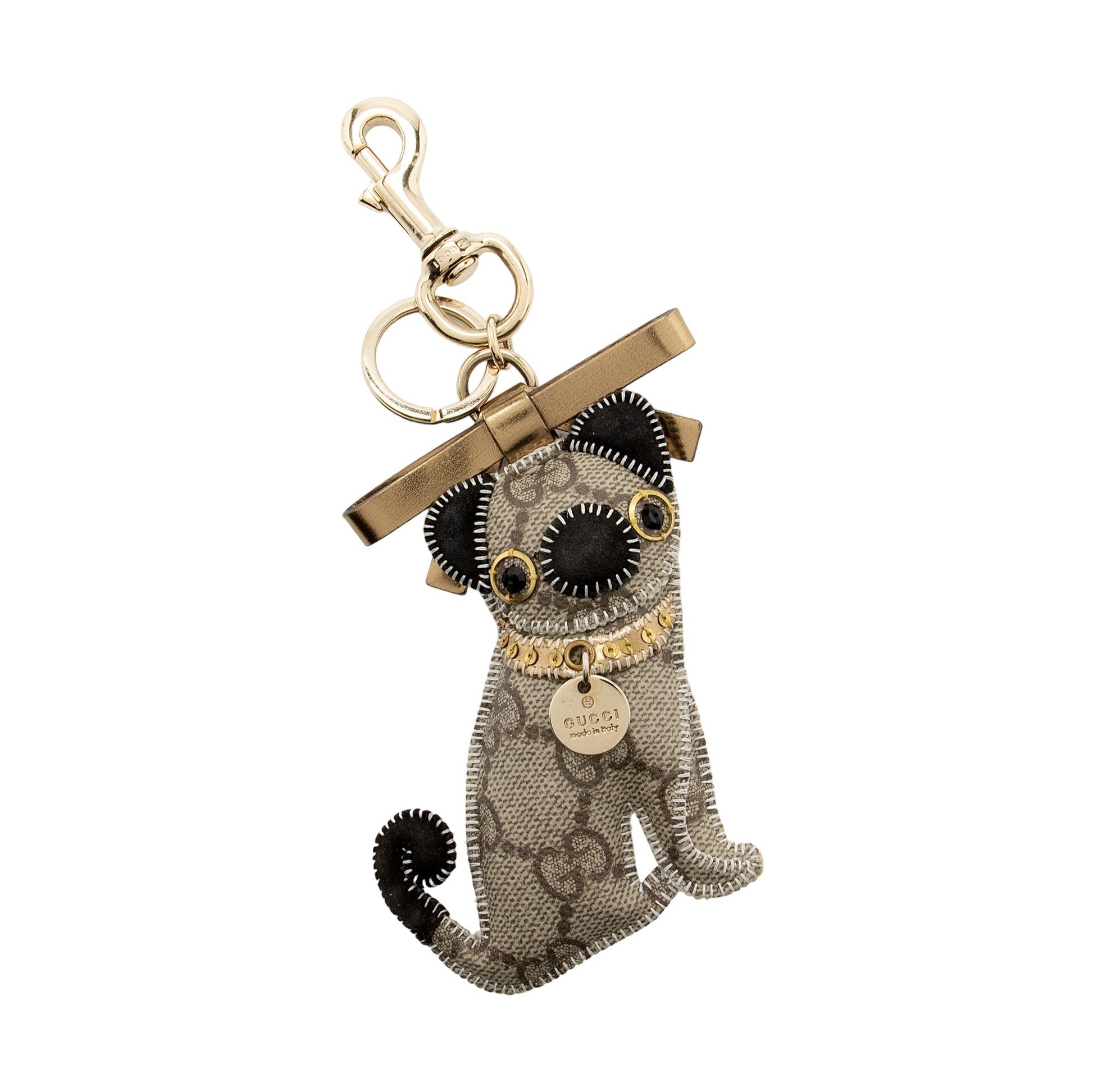 Gucci GG Supreme Oliver Guccioli Pug Leather Canvas Suede Beige Accessory