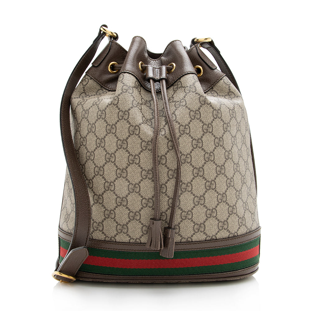 Gucci GG Supreme Ophidia Bucket SHF Leather Canvas Nylon Brown Crossbody Bag
