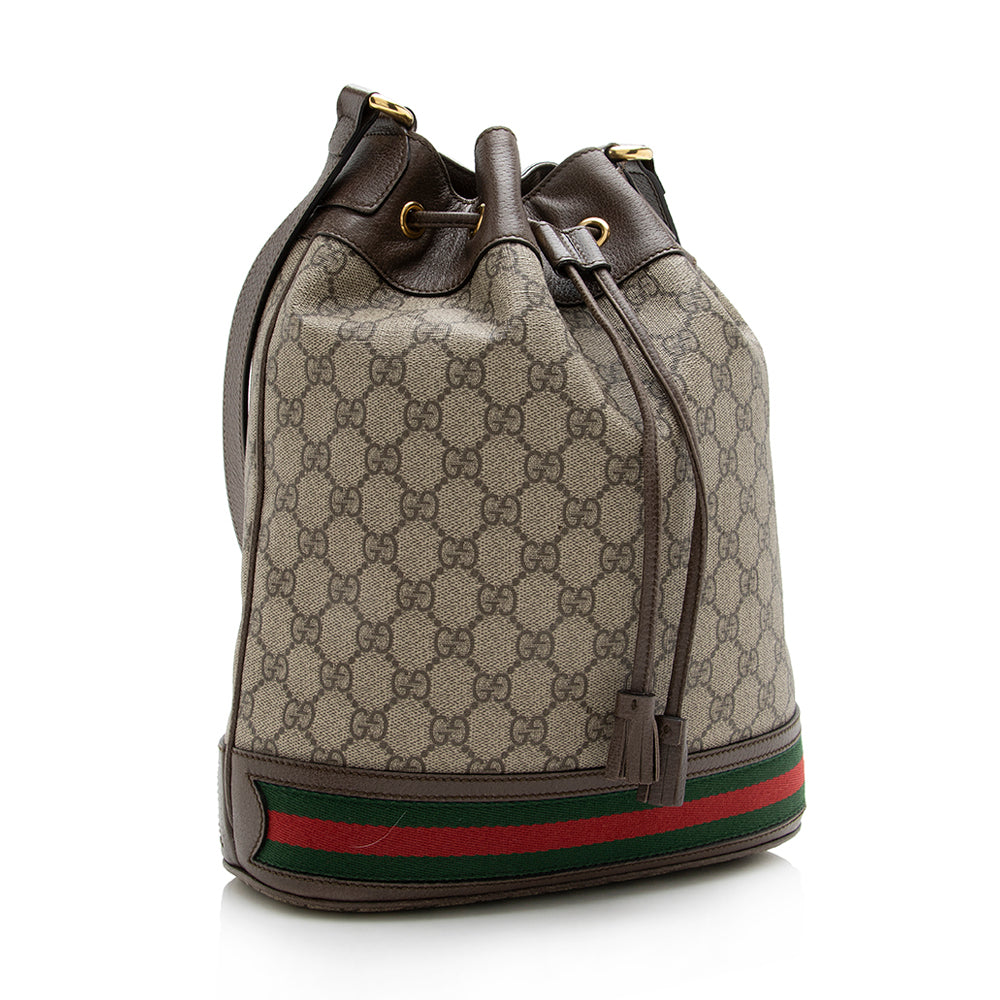 Gucci GG Supreme Ophidia Bucket SHF Leather Canvas Nylon Brown Crossbody Bag