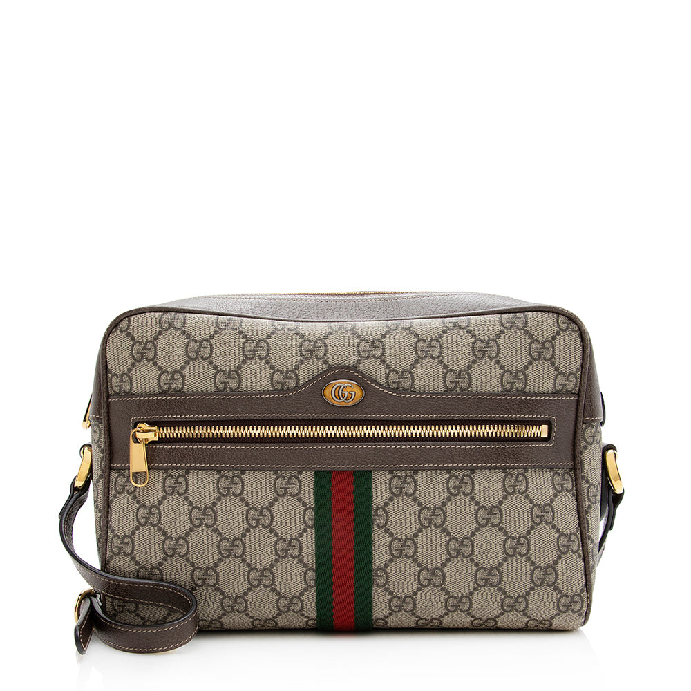 Gucci GG Supreme Ophidia Camera SHF Leather Canvas Brown Beige Crossbody Bag