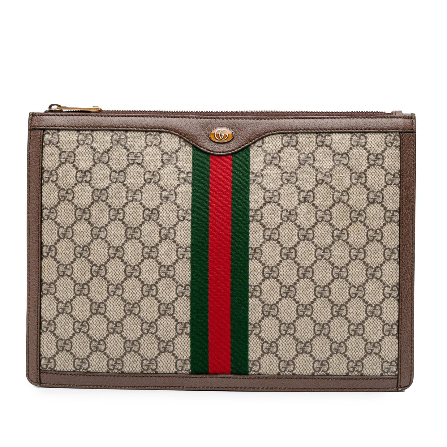 Gucci GG Supreme Ophidia Canvas Calf Brown Clutch Bag