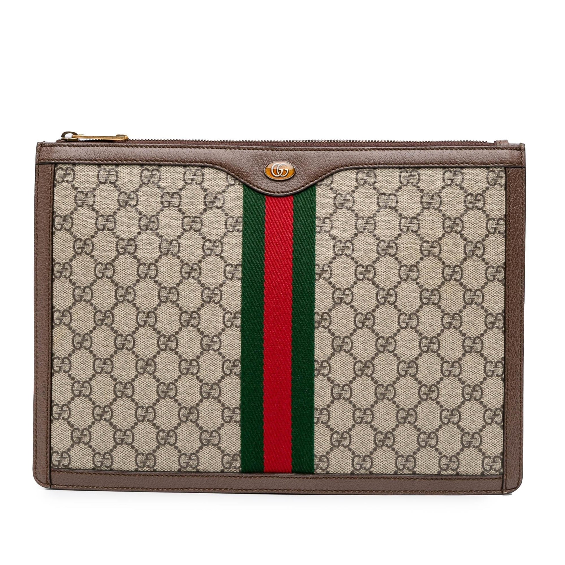 Gucci GG Supreme Ophidia Canvas Calf Brown Clutch Bag