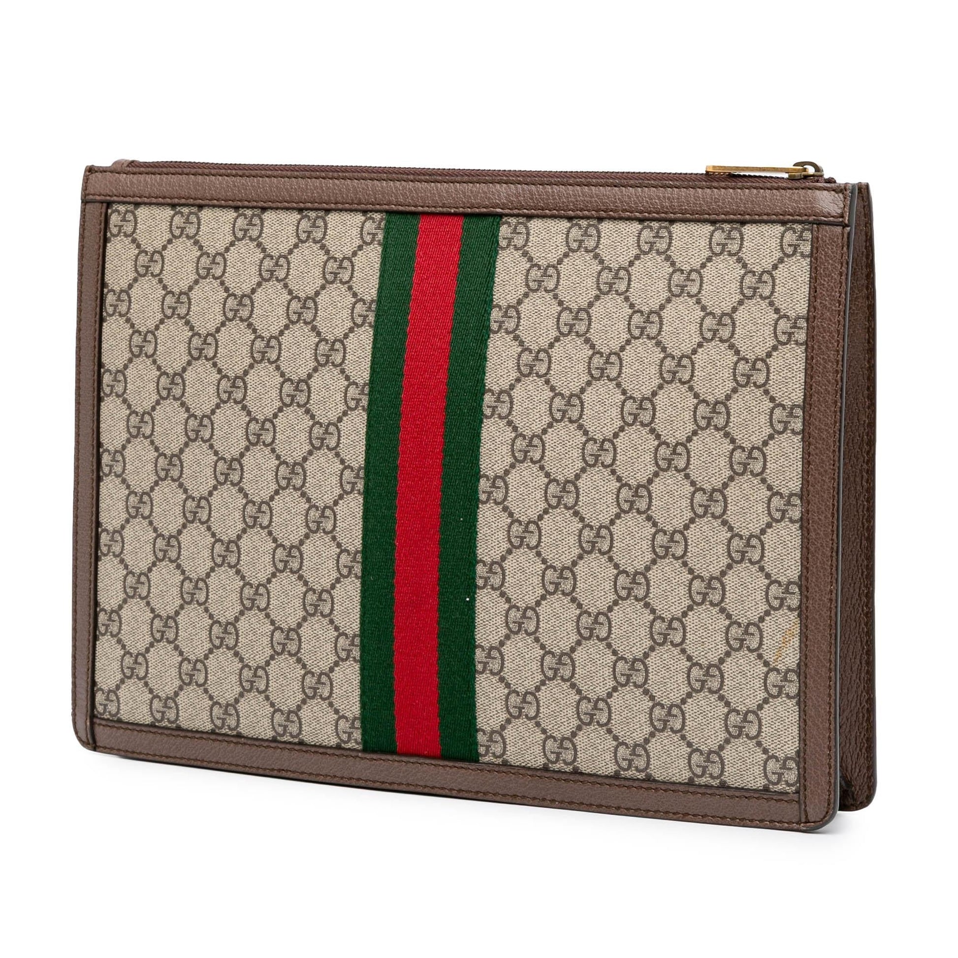 Gucci GG Supreme Ophidia Canvas Calf Brown Clutch Bag