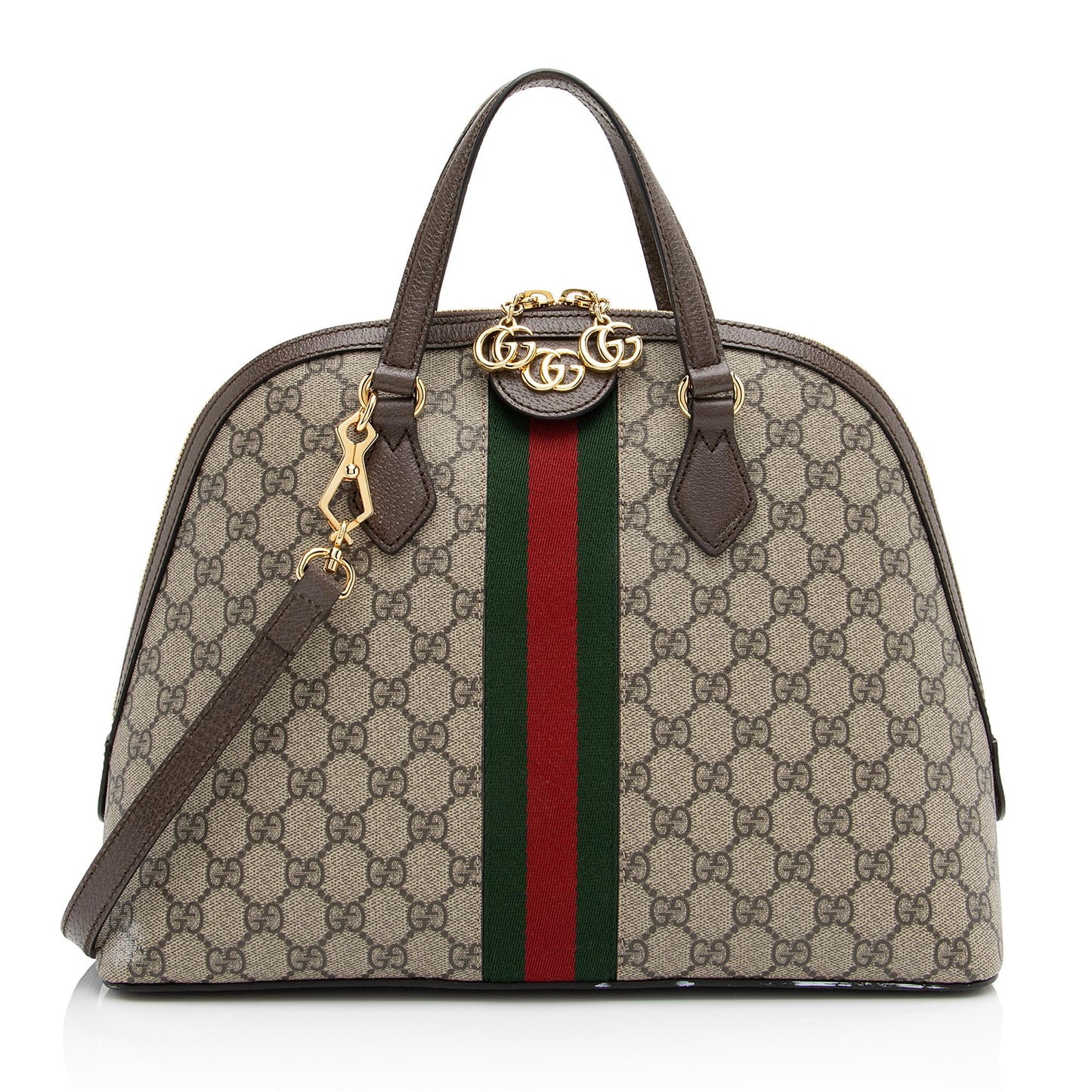 Gucci GG Supreme Ophidia Dome SHF Leather Canvas Nylon Brown Satchel Bag