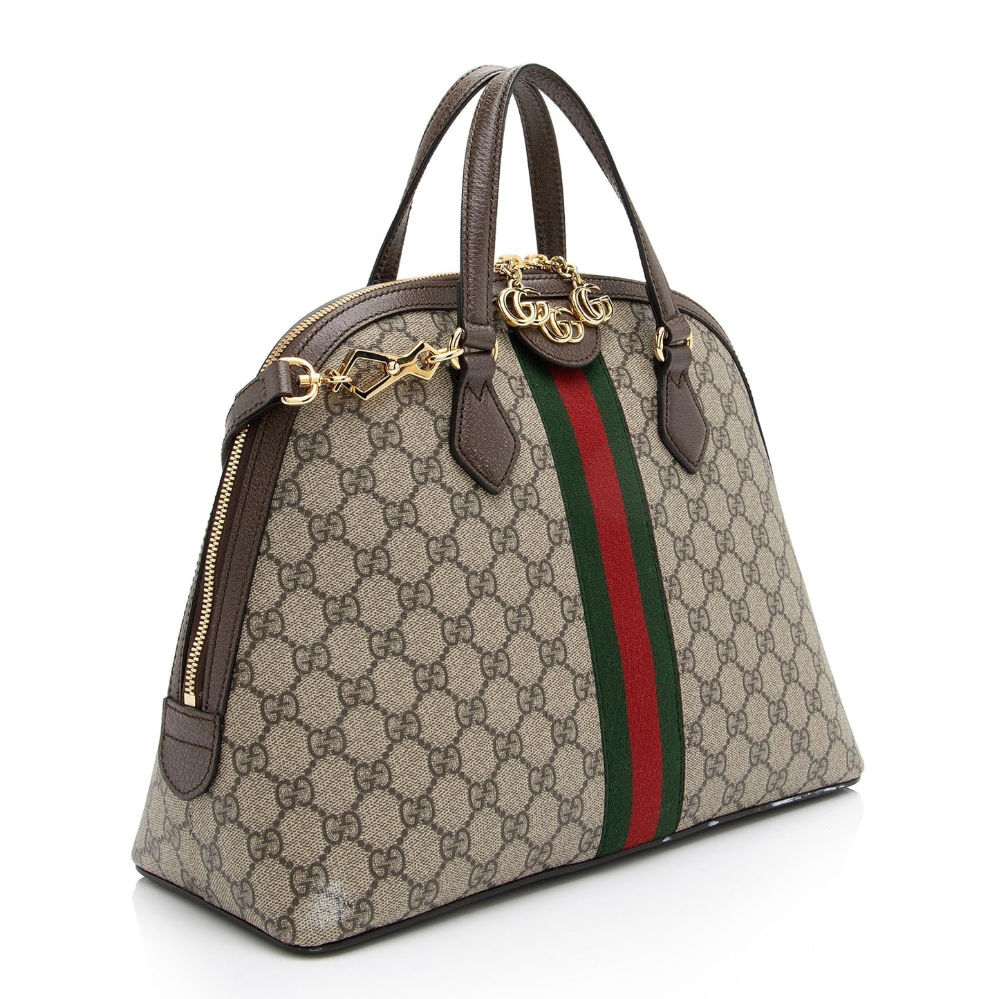 Gucci GG Supreme Ophidia Dome SHF Leather Canvas Nylon Brown Satchel Bag