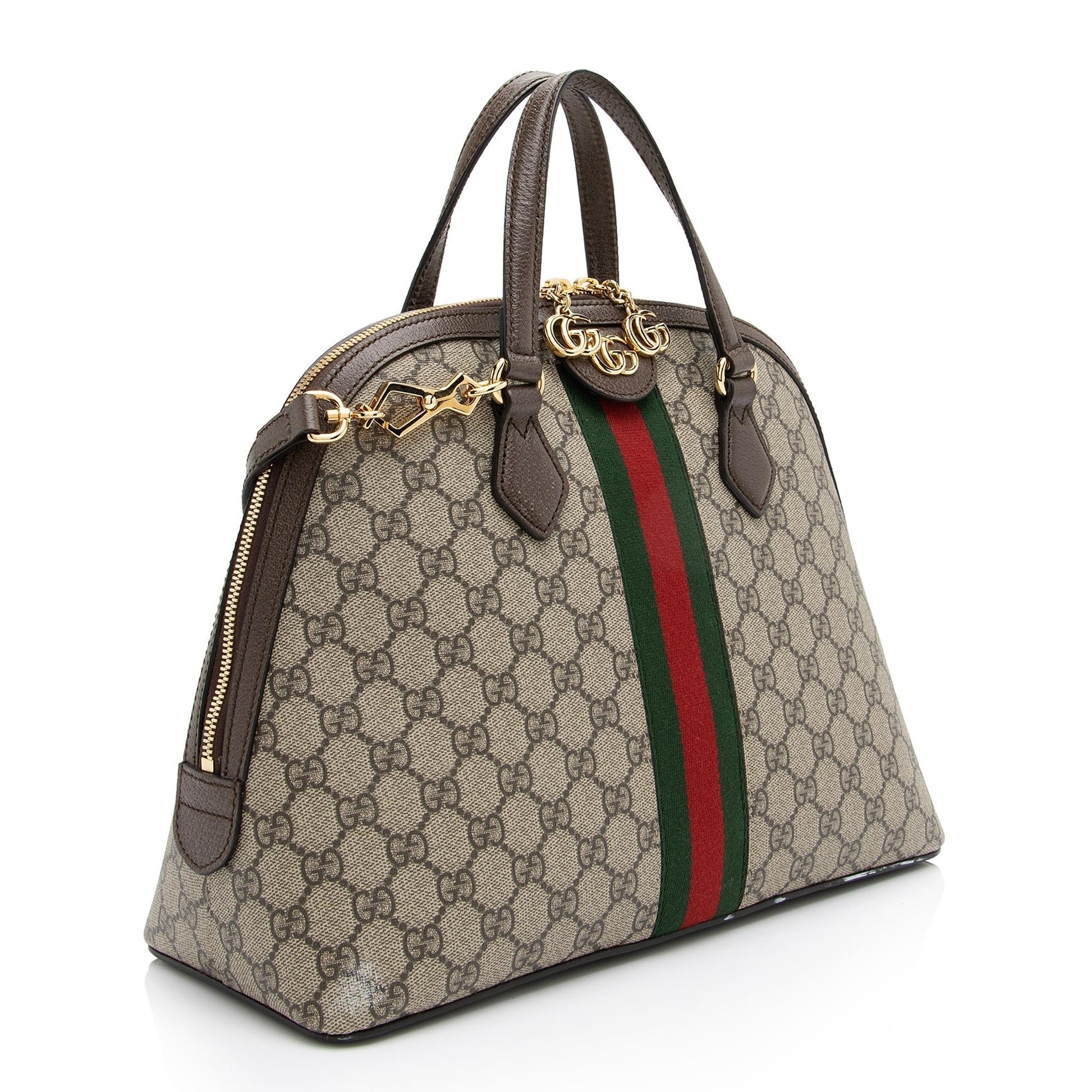 Gucci GG Supreme Ophidia Dome SHF Leather Canvas Nylon Brown Satchel Bag