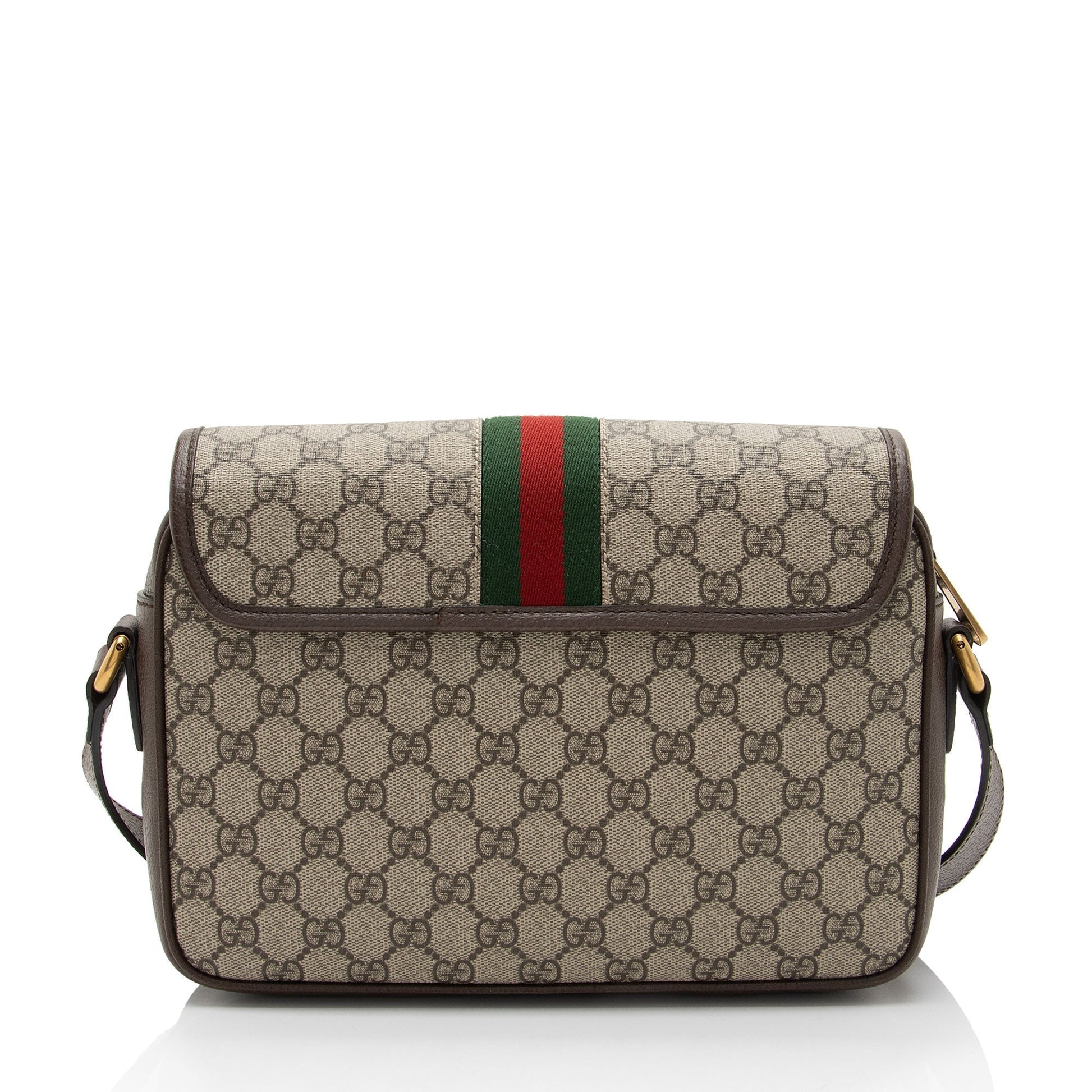 Gucci GG Supreme Ophidia Web Flap Leather Nylon Brown Beige Shoulder Bag