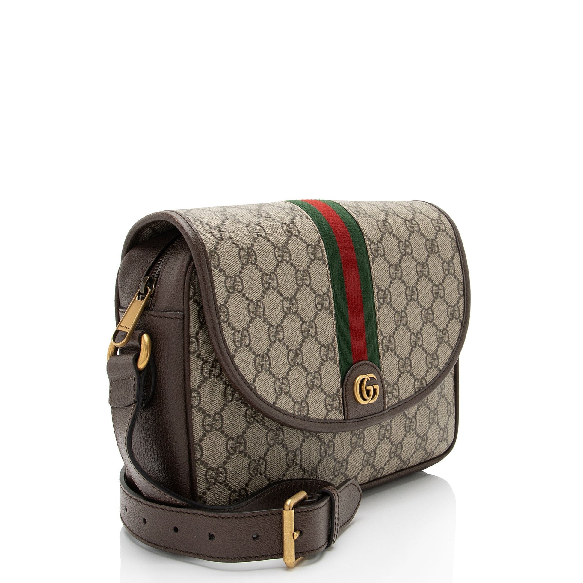 Gucci GG Supreme Ophidia Web Flap Leather Nylon Brown Beige Shoulder Bag