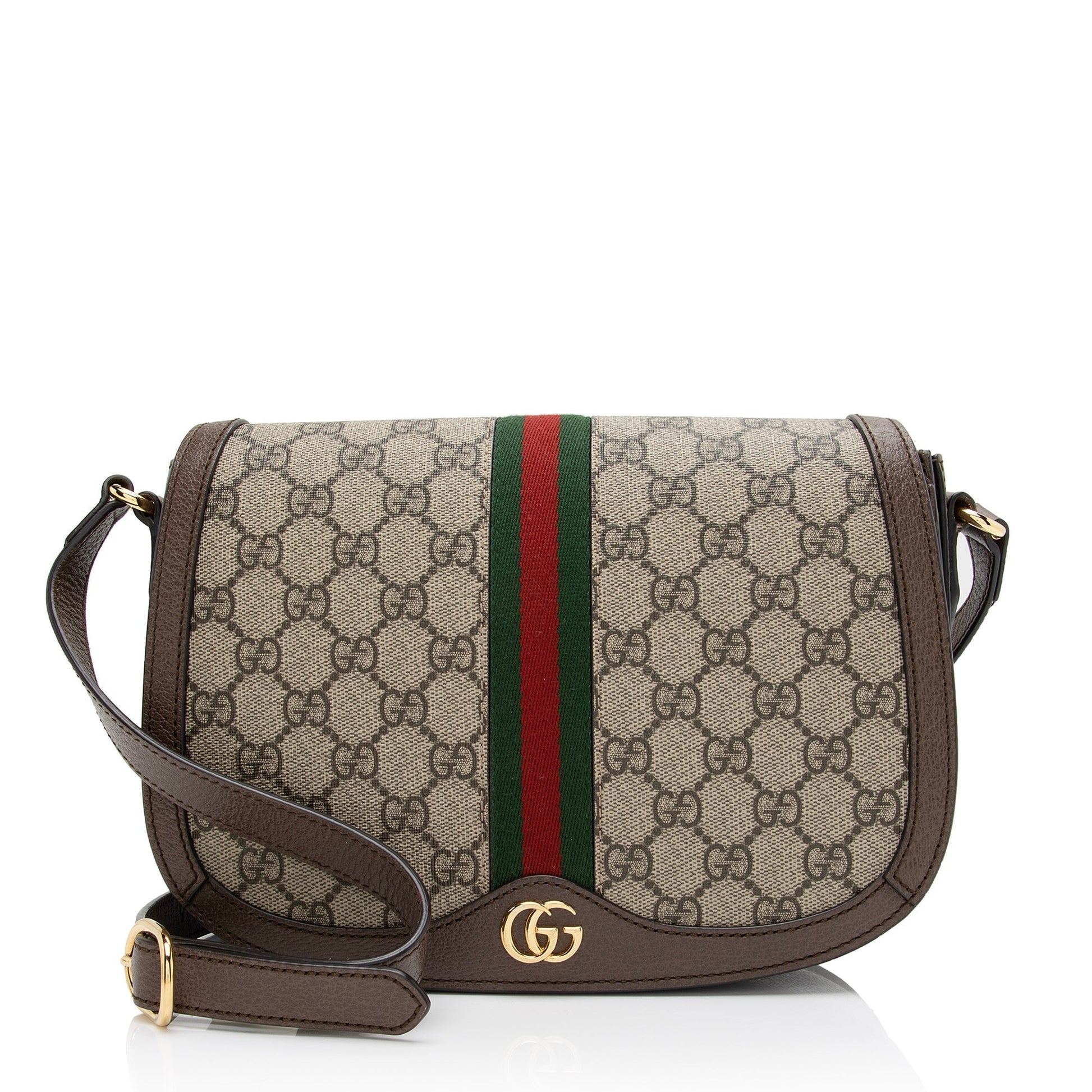 Gucci GG Supreme Ophidia Flap Messenger Leather Canvas Nylon Brown Shoulder Bag Shf Z9Zgxy