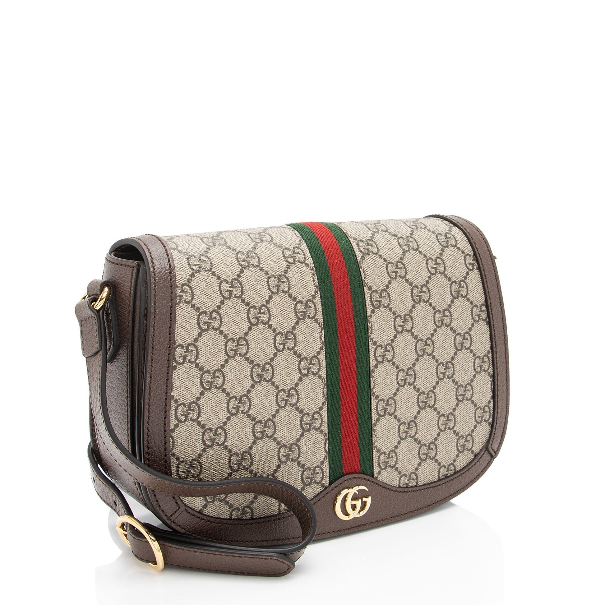 Gucci GG Supreme Ophidia Flap Messenger Leather Canvas Nylon Brown Shoulder Bag Shf 6Fvzgf