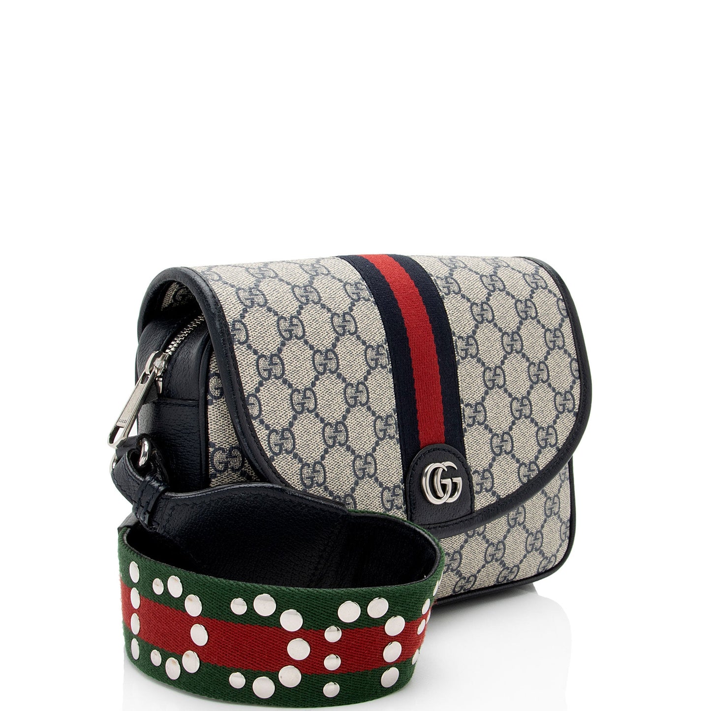 Gucci GG Supreme Ophidia Studded Web Leather Canvas Nylon Beige Shoulder Bag