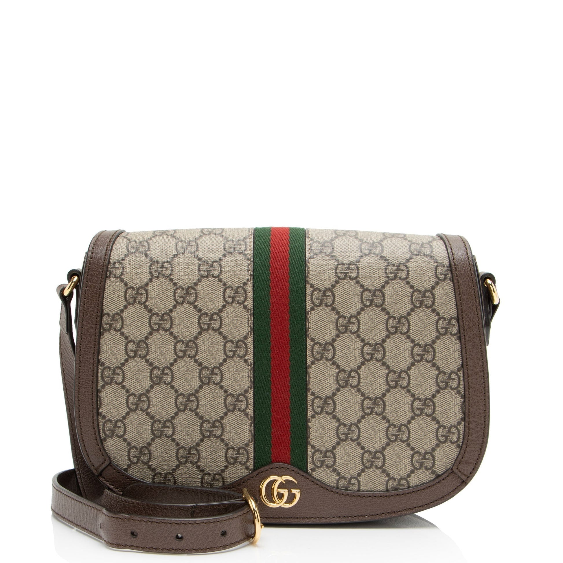 Gucci GG Supreme Ophidia Flap Messenger Leather Canvas Nylon Brown Shoulder Bag