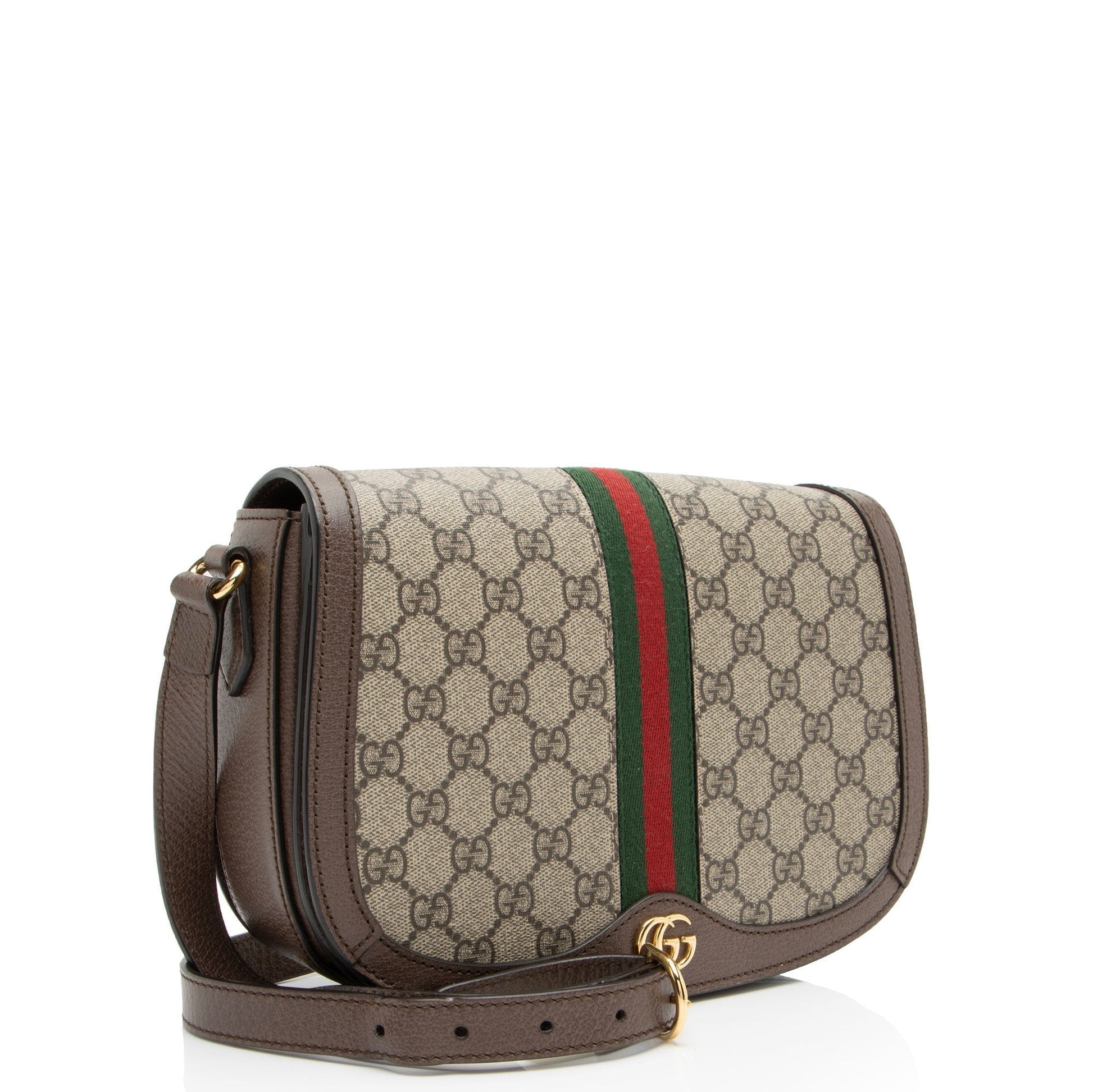 Gucci GG Supreme Ophidia Flap Messenger Leather Canvas Nylon Brown Shoulder Bag