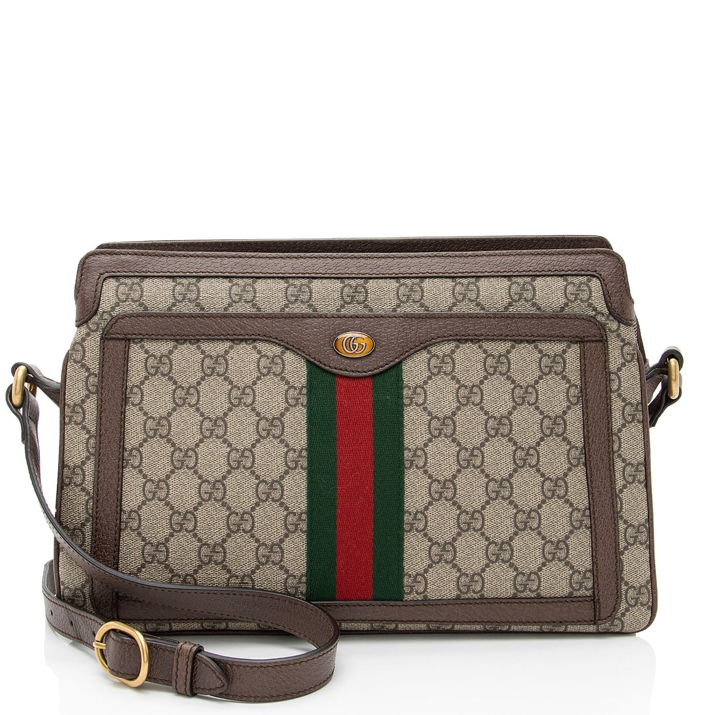 Gucci GG Supreme Ophidia Gusset Leather Canvas Nylon Brown Crossbody Bag