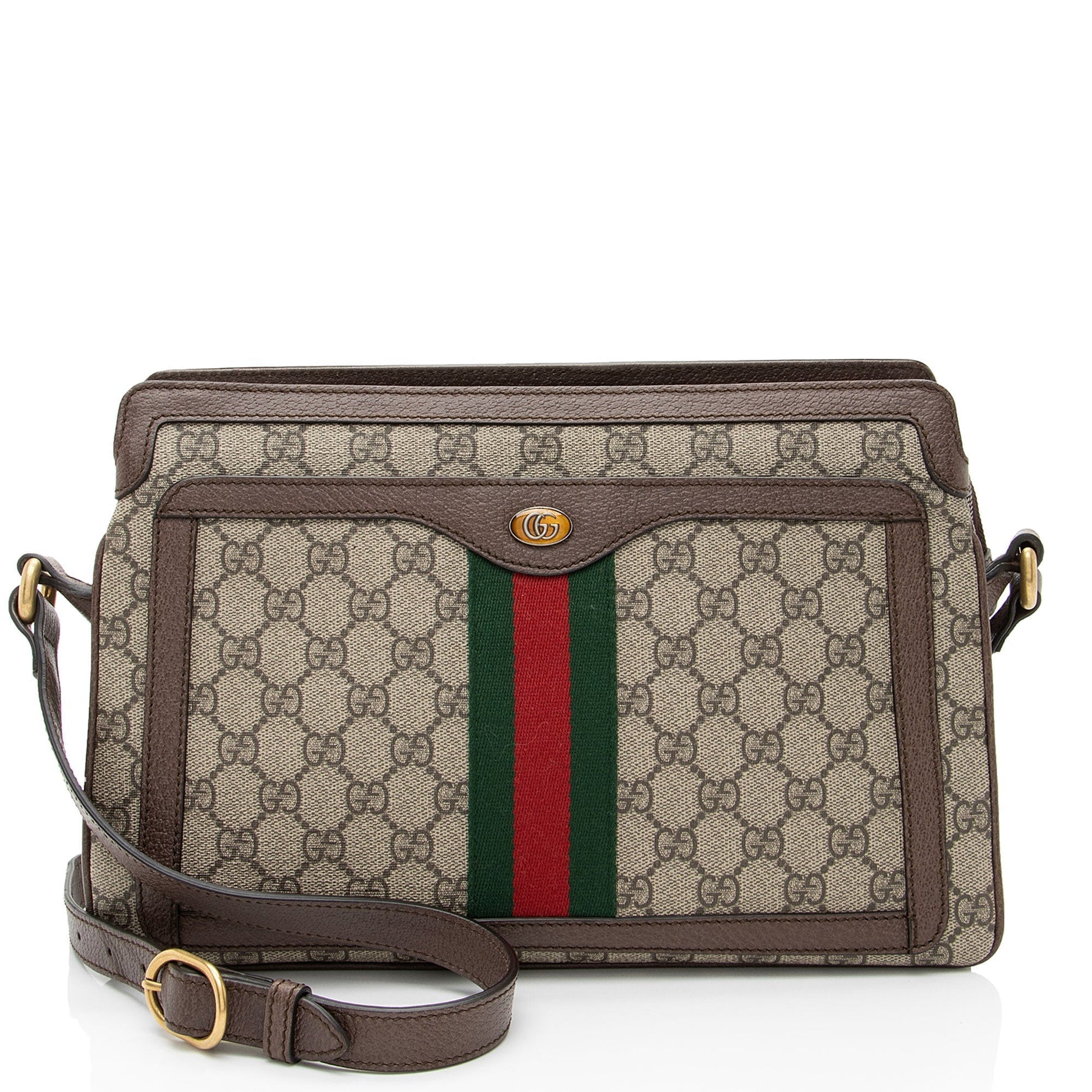 Gucci GG Supreme Ophidia Gusset Leather Canvas Nylon Brown Crossbody Bag