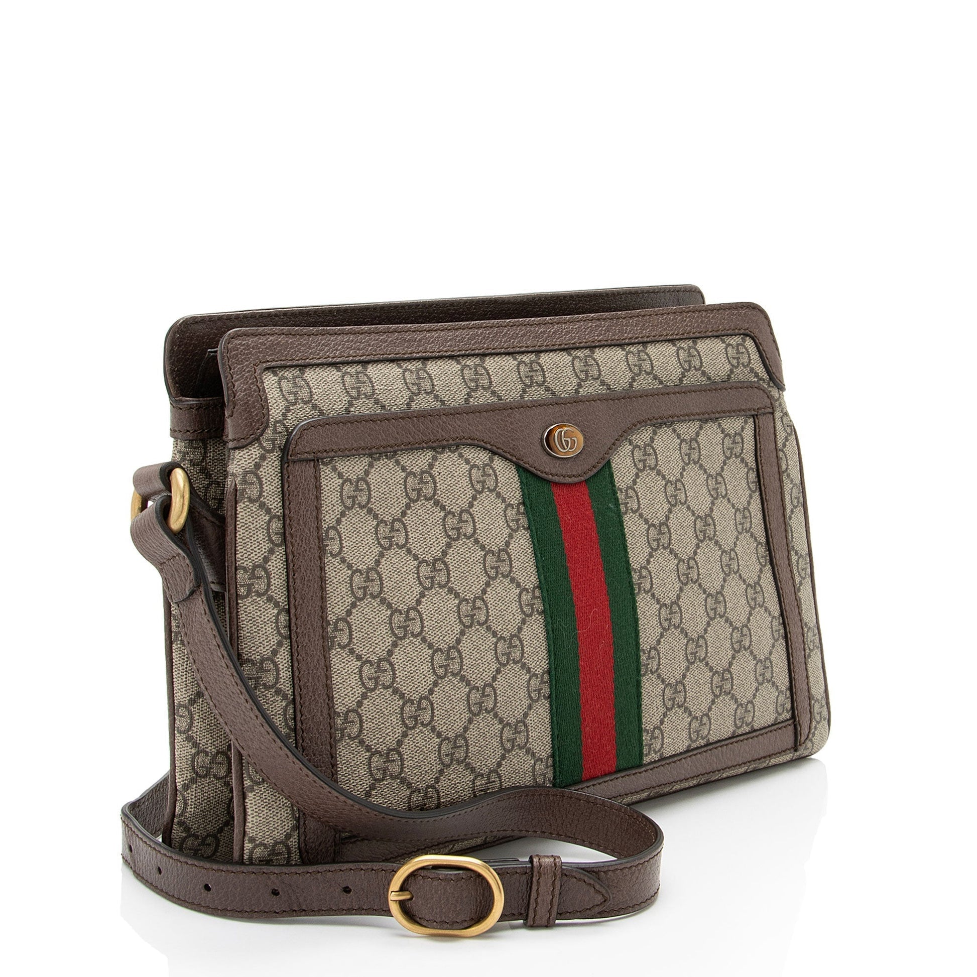 Gucci GG Supreme Ophidia Gusset Leather Canvas Nylon Brown Crossbody Bag