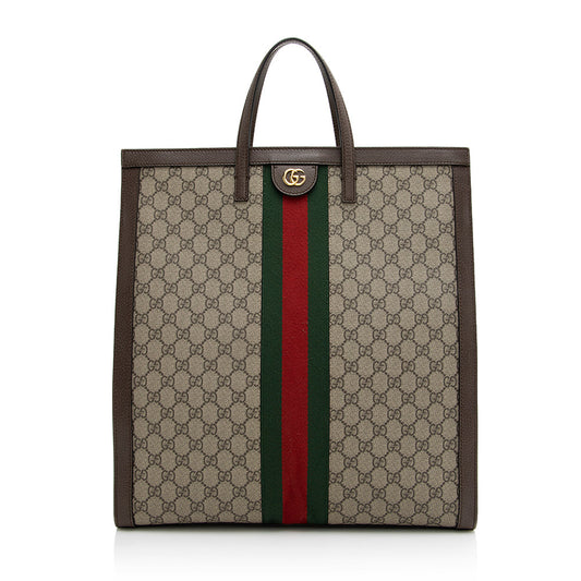 Gucci GG Supreme Ophidia Soft SHF Leather Canvas Nylon Brown Tote Bag