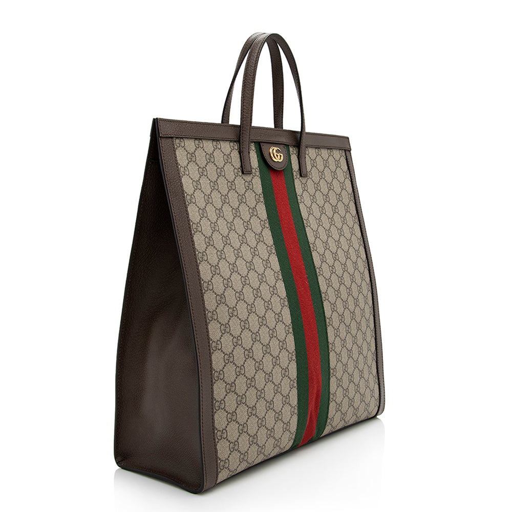 Gucci GG Supreme Ophidia Soft SHF Leather Canvas Nylon Brown Tote Bag