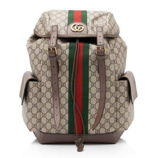 Gucci GG Supreme Ophidia Backpack SHF Leather Canvas Nylon Brown Shoulder Bag