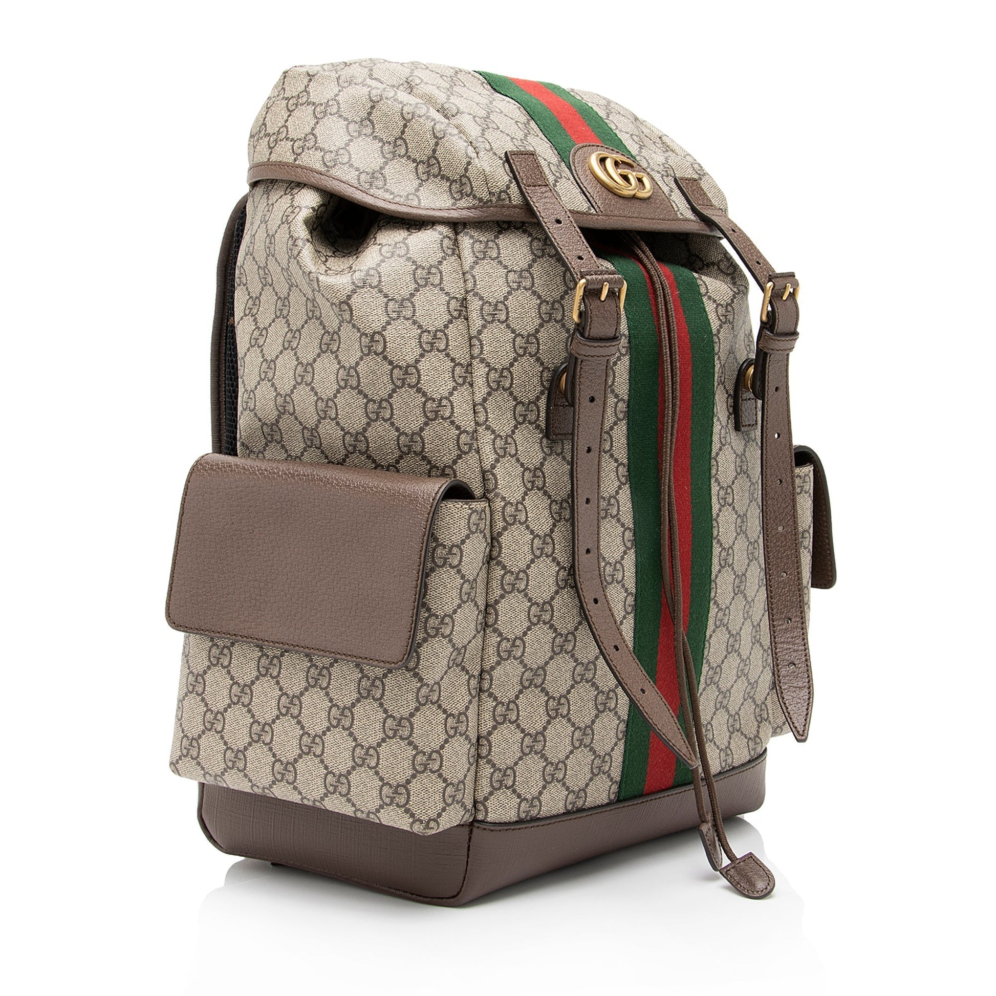 Gucci GG Supreme Ophidia Backpack SHF Leather Canvas Nylon Brown Shoulder Bag