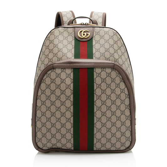 Gucci GG Supreme Ophidia Backpack SHF-MS84y9 Leather Canvas Nylon Brown Shoulder Bag