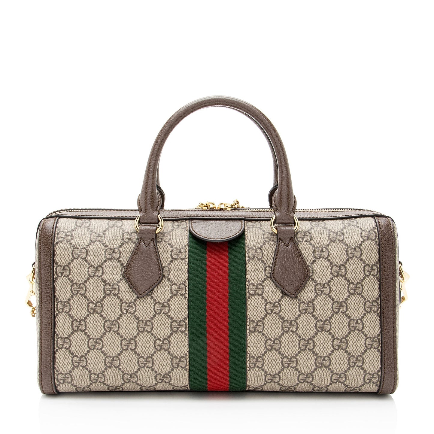Gucci GG Supreme Ophidia Boston Leather Canvas Nylon Brown Satchel Bag