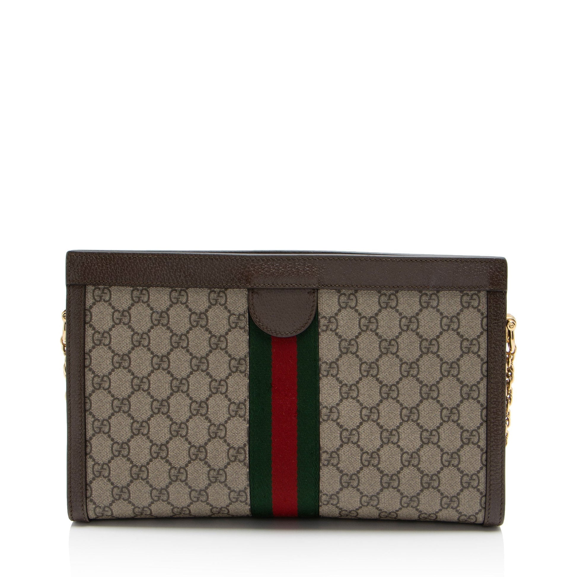Gucci GG Supreme Ophidia Chain Leather Canvas Nylon Brown Shoulder Bag Shf Upytj6