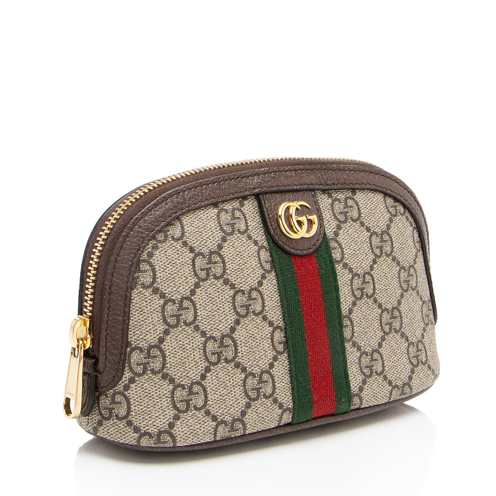 Gucci GG Supreme Ophidia Cosmetic Case Leather Canvas Nylon Brown Handbag Cosmetic Case